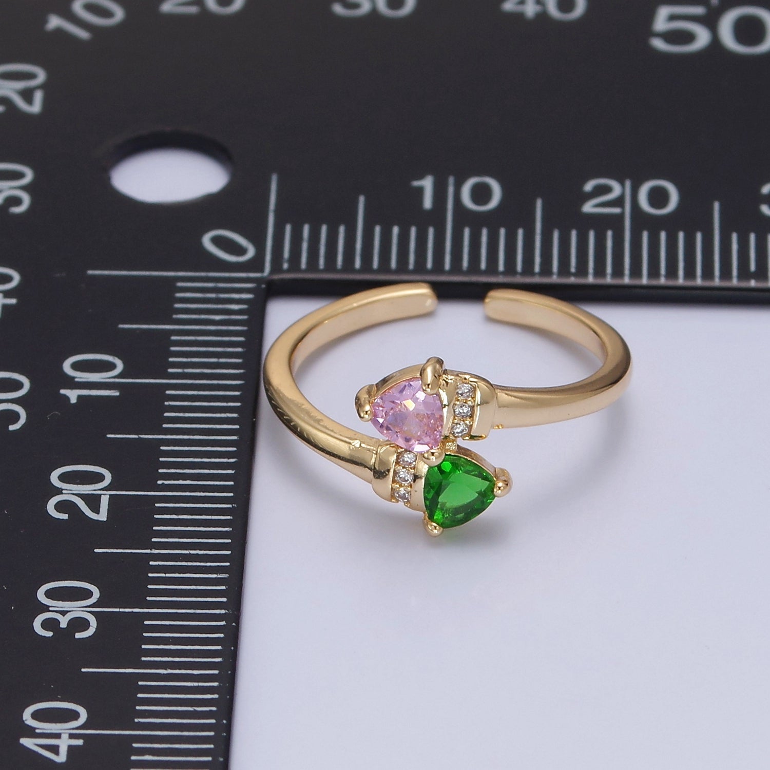 Pink Green Cz Stone Ring Dainty Ring V-292 - DLUXCA