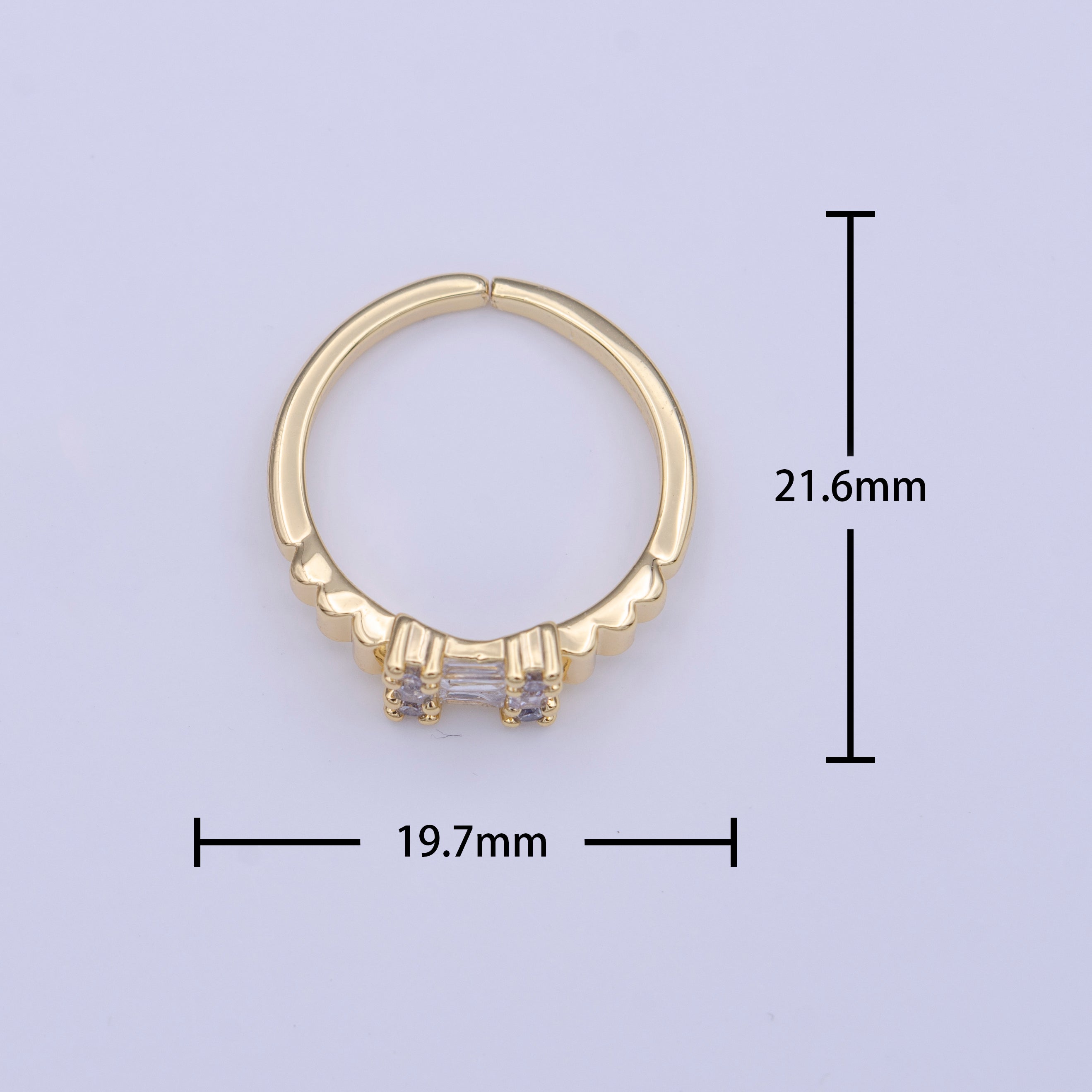 Clear Baguette Round Gold Geometric Adjustable Ring | Y422 - DLUXCA