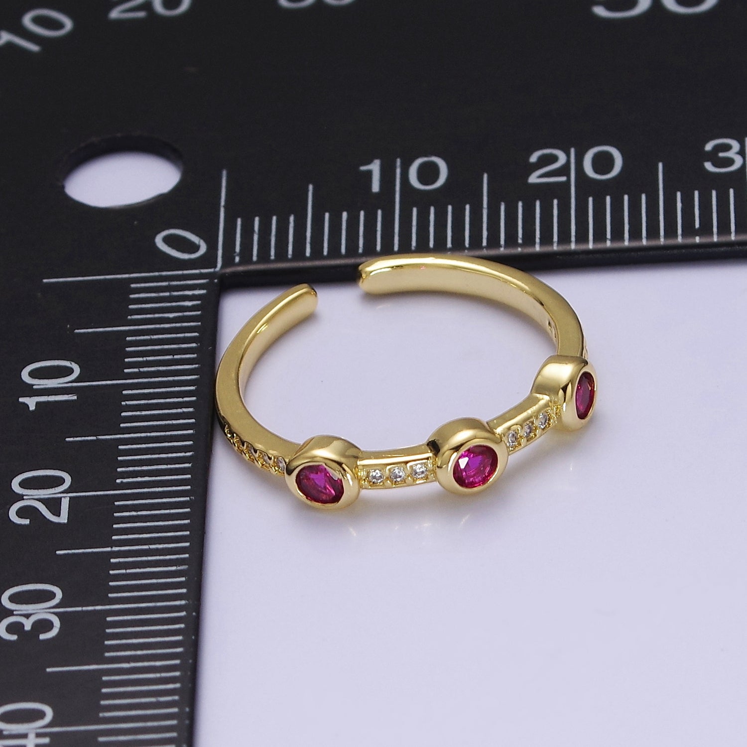 Dainty pink green clear stone ring stackable ring cubic cz gold ring v-260-v-261-v-262 - DLUXCA