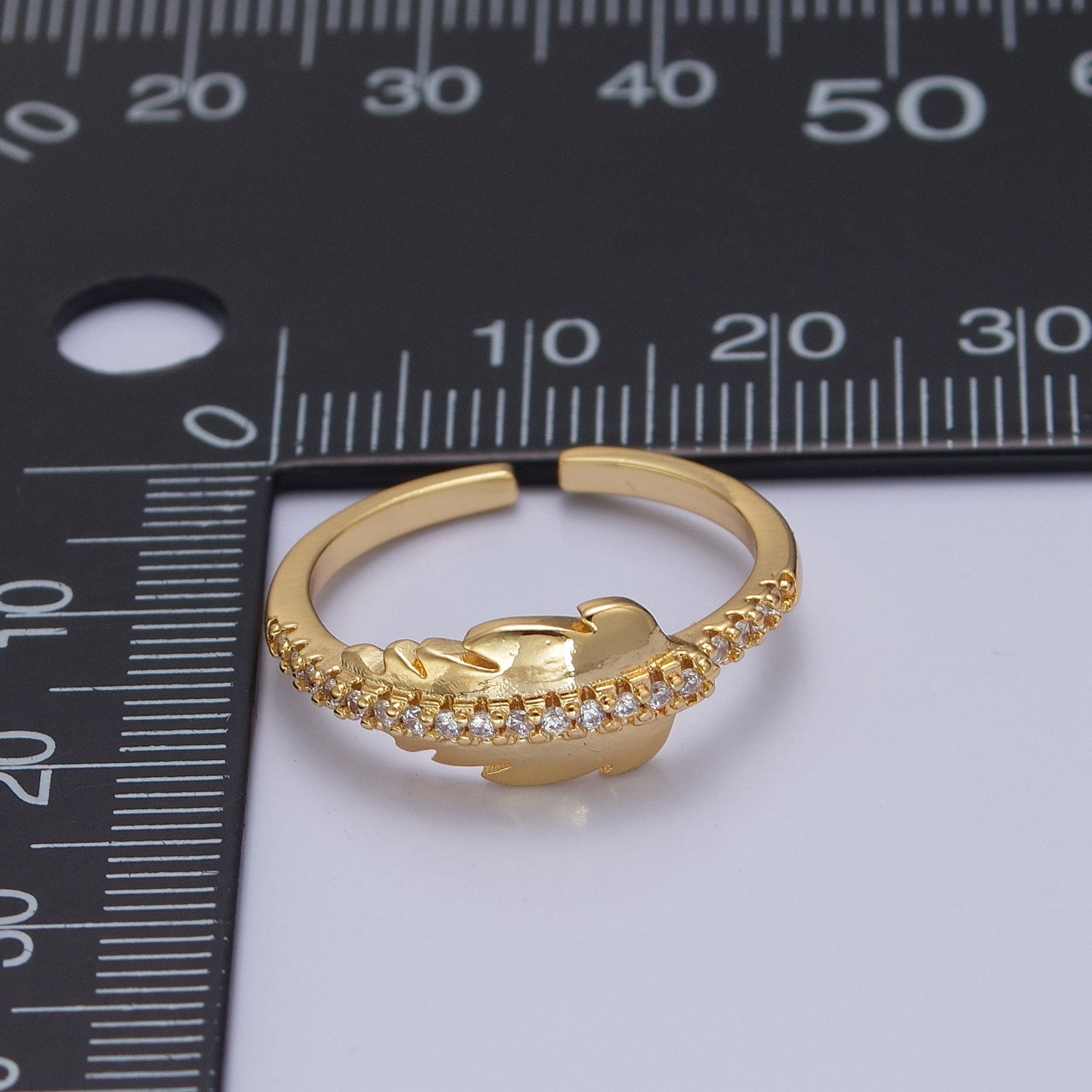 Adjustable Feather Ring, 14K Yellow Gold Filled, Dainty Ring Leaf Ring V-284 - DLUXCA