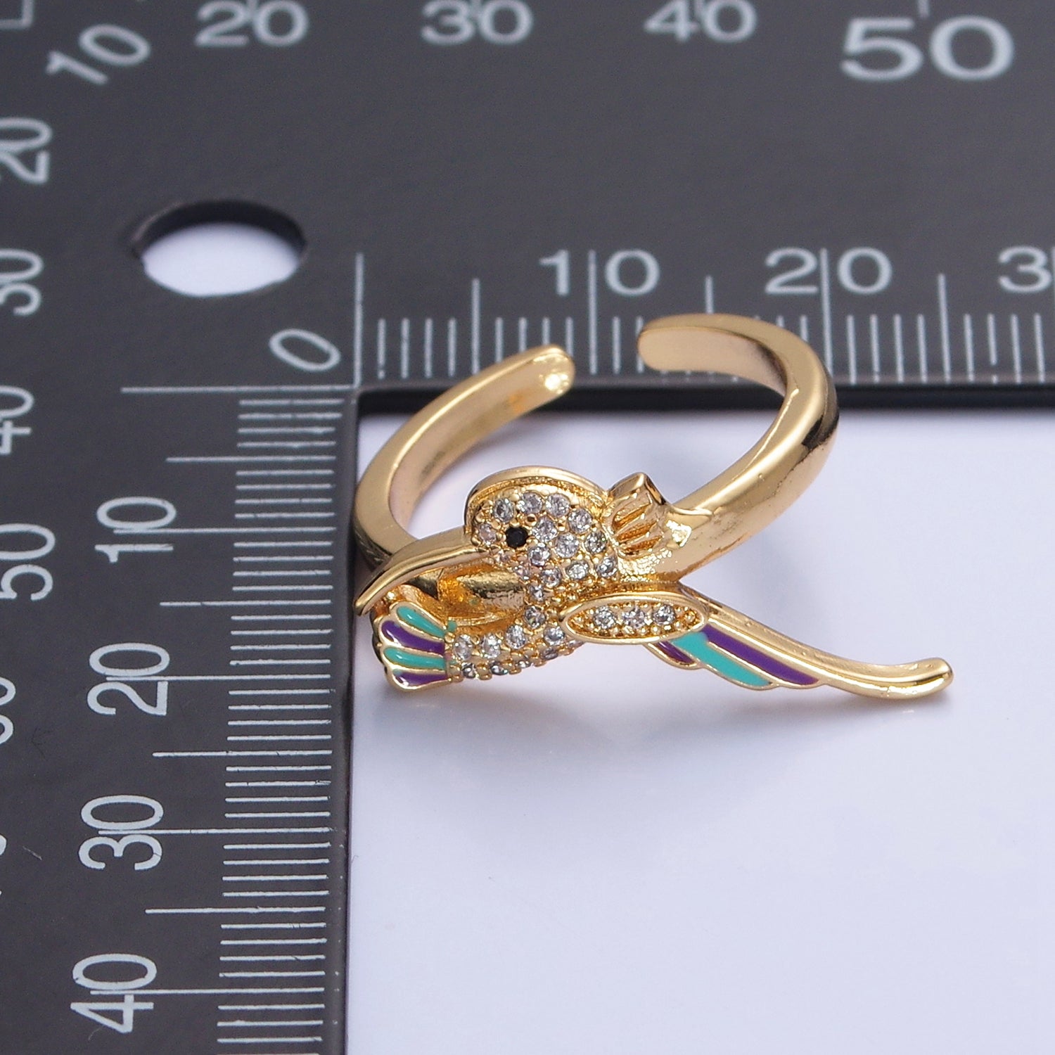 Hummingbird Ring. Adjustable Gold Ring Animal bird Jewelry V-464 - DLUXCA