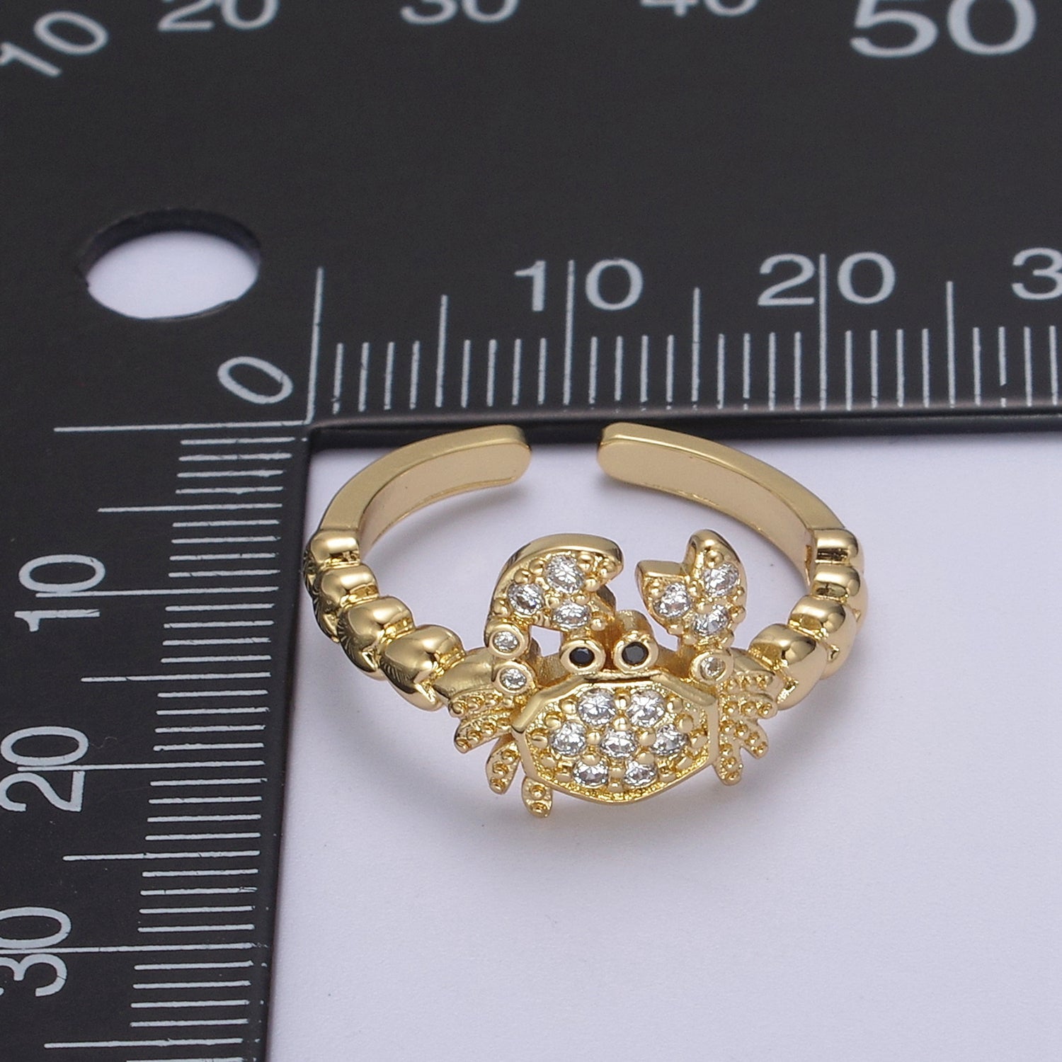 Micro Pave Cute Crab Ring, Heart Textured Gold Adjustable Band Ring, 24K Gold Filled Nature Ocean Wildlife Under The Sea Ring U440 - DLUXCA