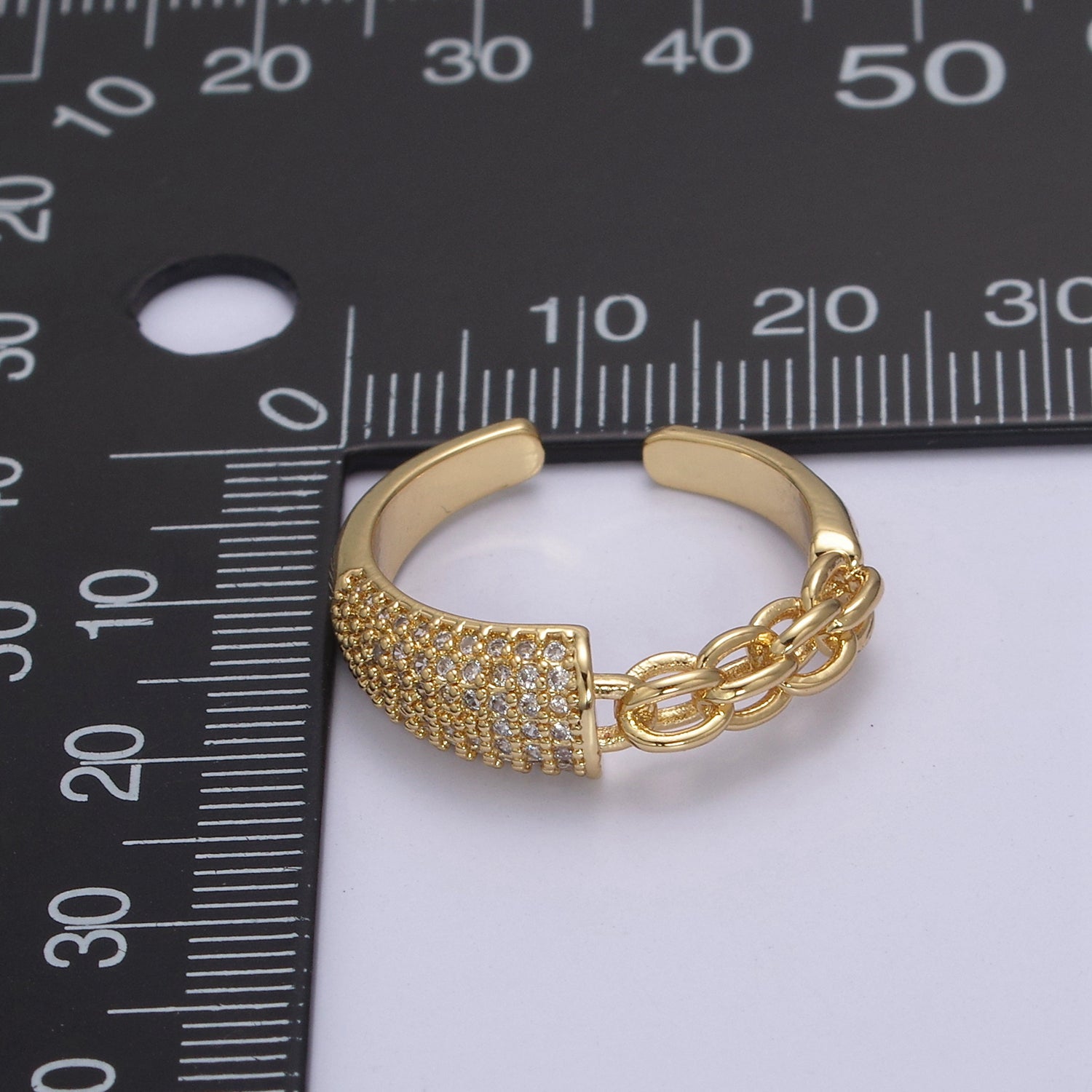 Fushion Cz Ring With Chain Link Design Inspired Stackable Open Adjustable Ring U-275 - DLUXCA