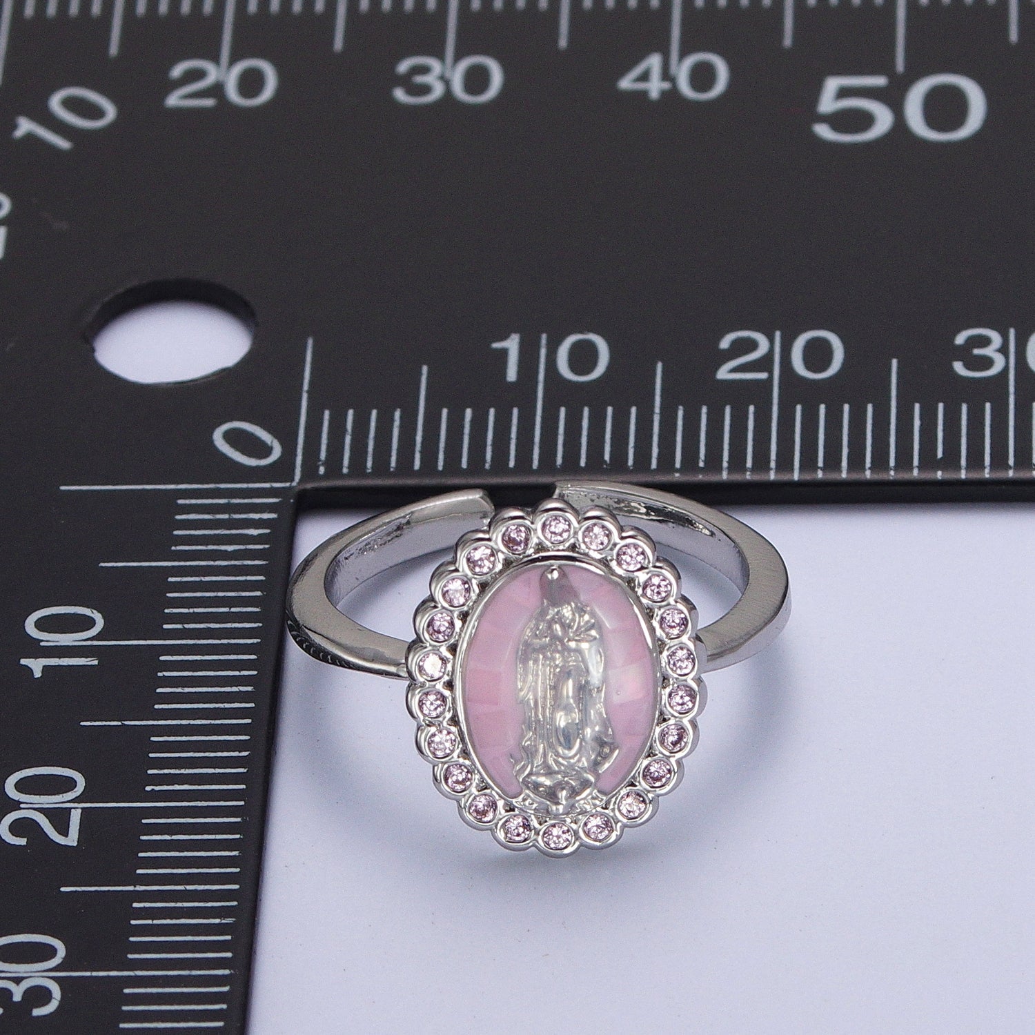 White Gold Filled Virgin Mother Mary White, Green,  Pink, Blue, Purple Shell Opal Silver Ring | Y495 - Y499 - DLUXCA