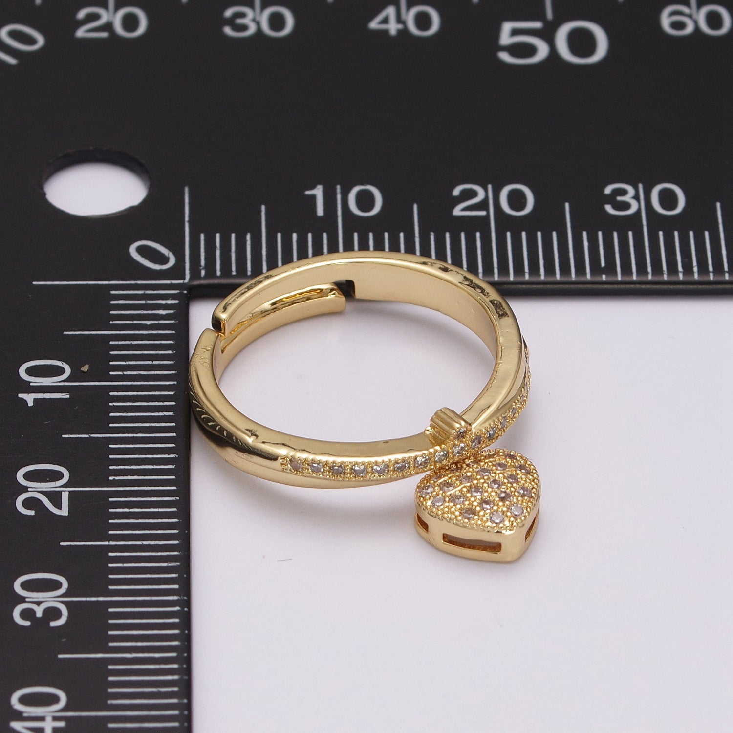 Dainty Cz Gold Heart ring - Stackable Heart Ring - CZ Rings - Dangle Love Adjustable Ring - DLUXCA