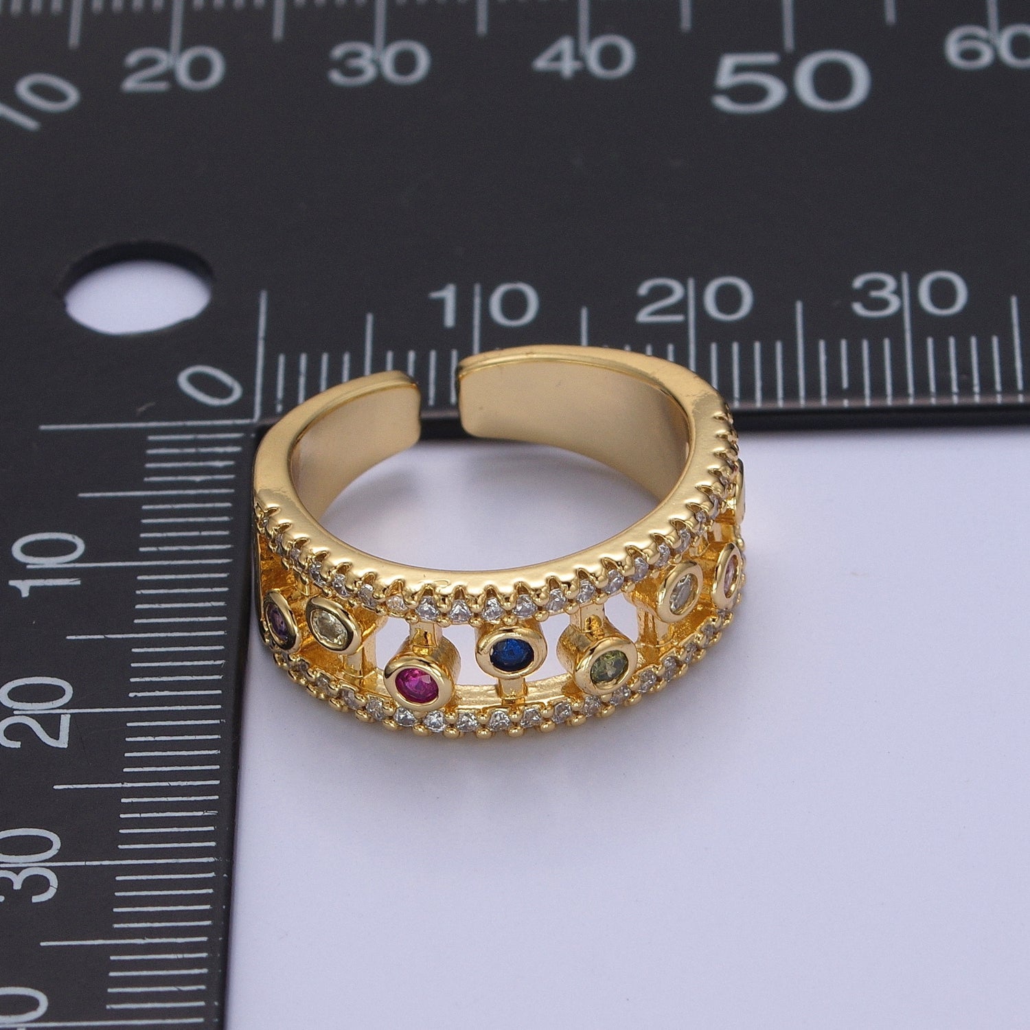 Round Bezel Cut Ring Colorful CZ Ring Stackable Gold Filled Ring V-277 - DLUXCA