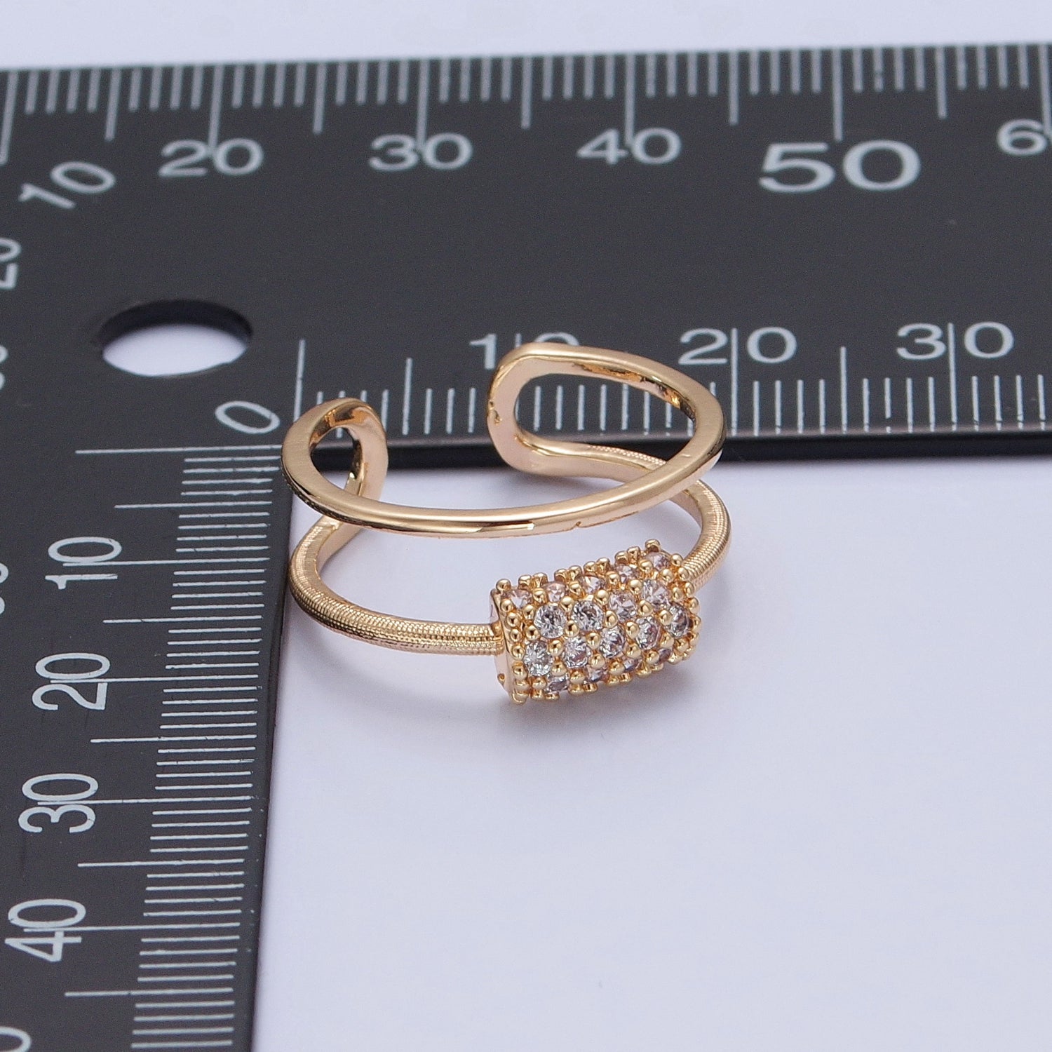 Double Band Ring with Pave Tube For Statement Jewelry Stackable Ring P-271 - DLUXCA