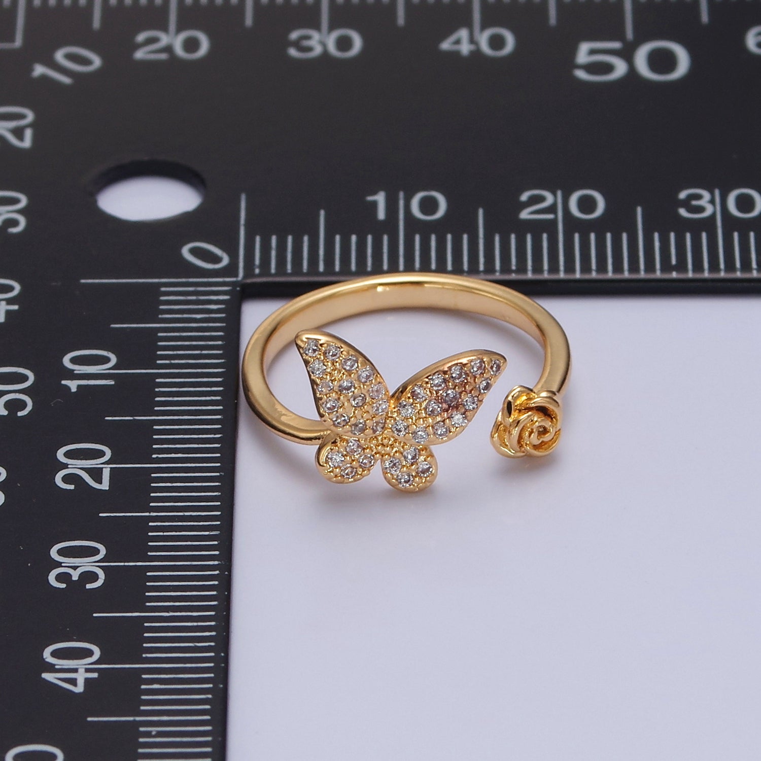 Dainty Butterfly Ring, Adjustable Gold Ring, Micro Pave CZ Mariposa Ring, Animal Lover Ring for Minimalist jewelry Everyday Wear v-293 - DLUXCA