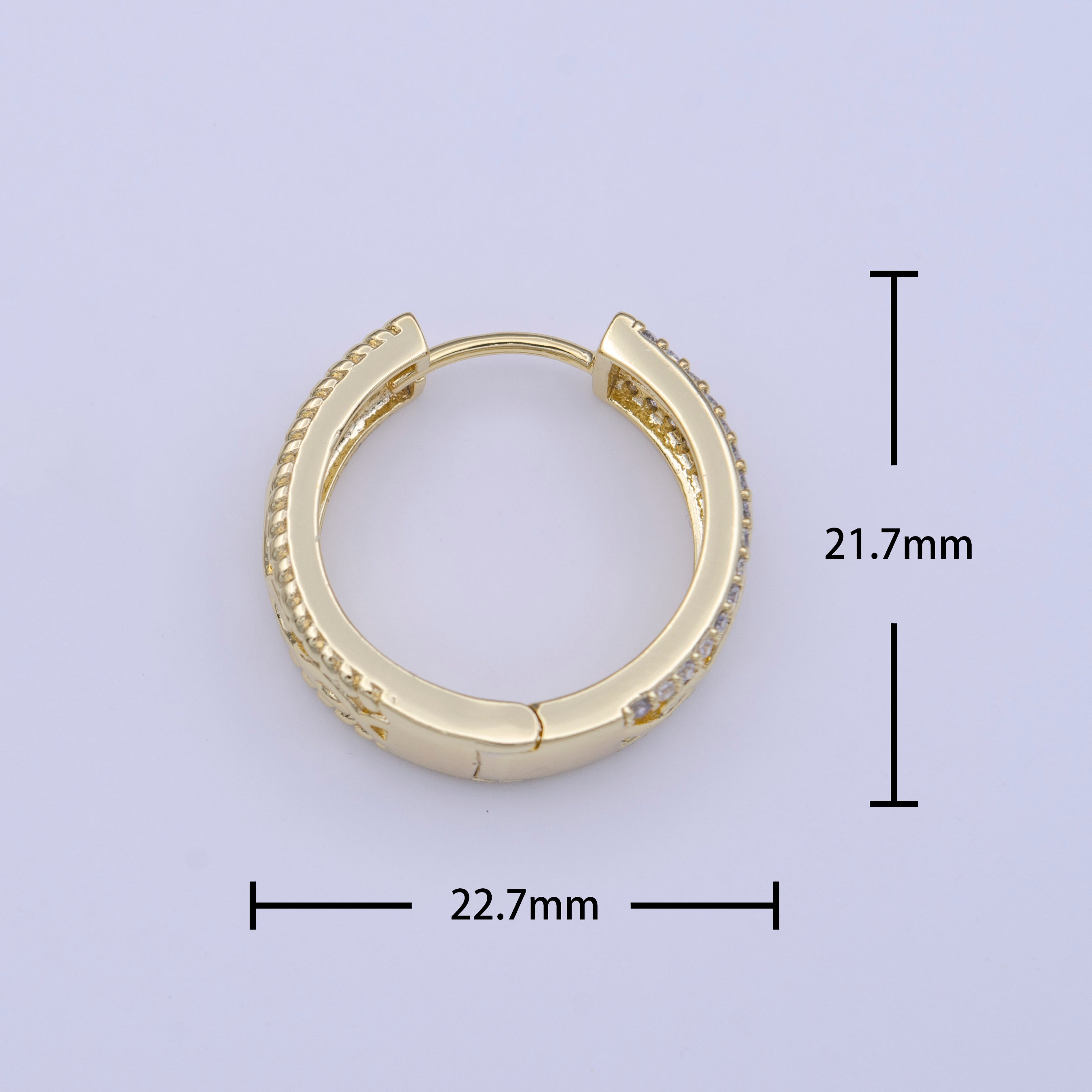 Minimalist Double Sided Micro Paved CZ Filigree Gold Huggie Hoops | Y209 - DLUXCA