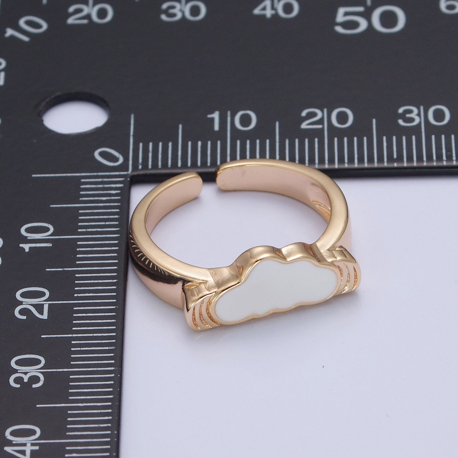 Adjustable kawaii ring with a White Cloud Ring Pink Enamel Ring Open V-460 V-461 - DLUXCA