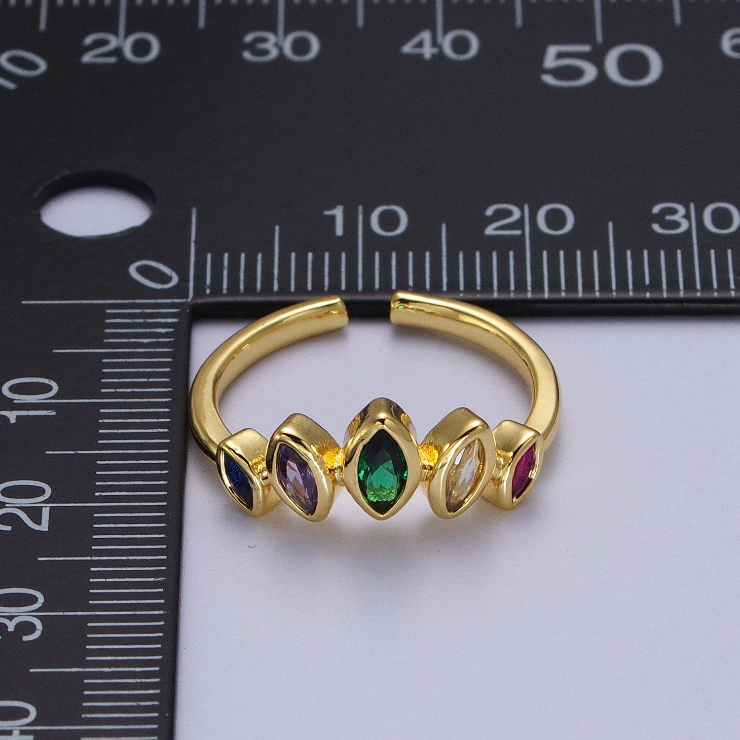 Gold Filled Rainbow Multicolor Marquise CZ Adjustable Ring | Y454 - DLUXCA