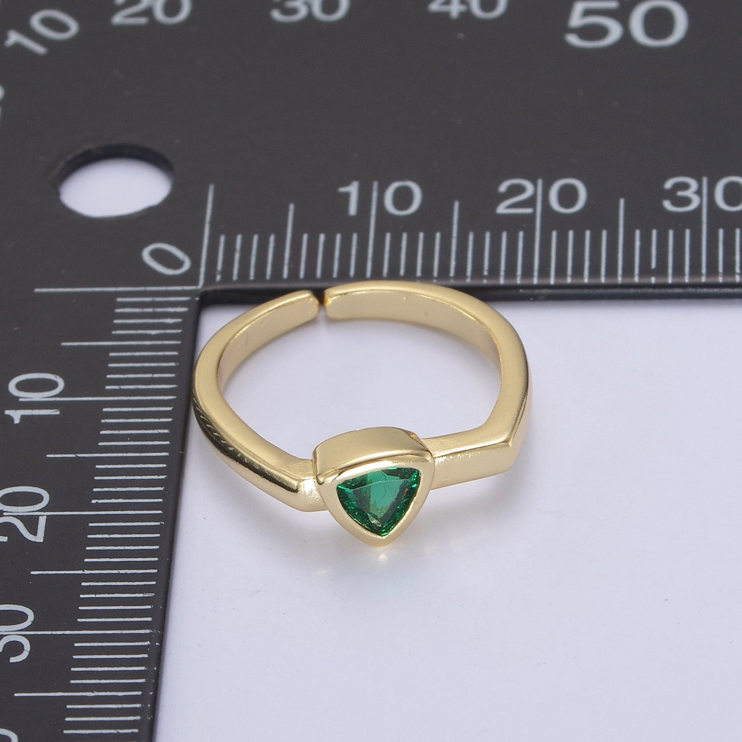 Gold Green CZ ring, Emerald ring, open ring, adjustable ring, green stone ring, dainty ring, stackable ring u-501 - DLUXCA