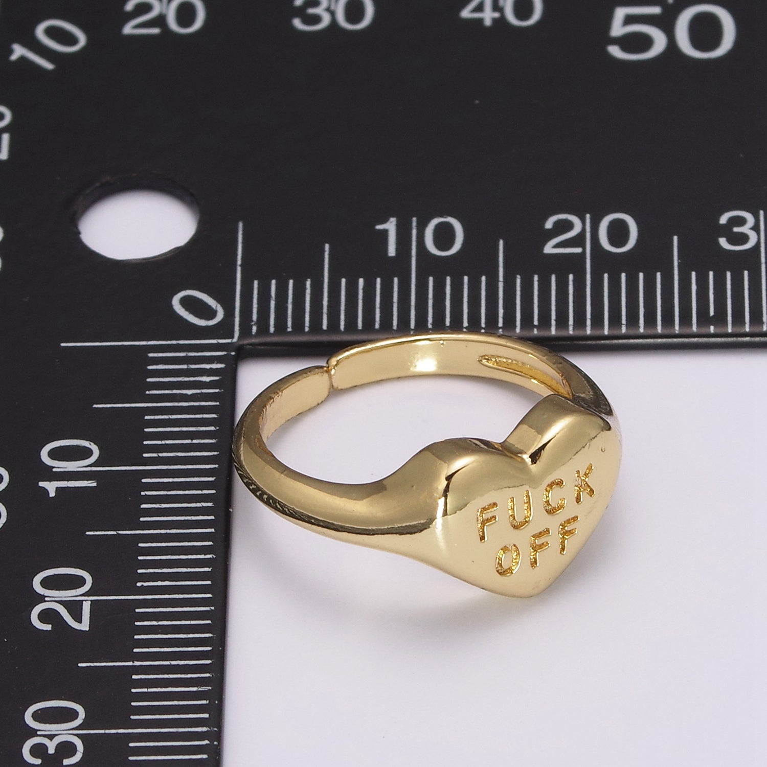 Gold Fuck Off Ring, Heart Shaped Signet, Fuckoff rings oval signet ring gold rings for women U132 - DLUXCA