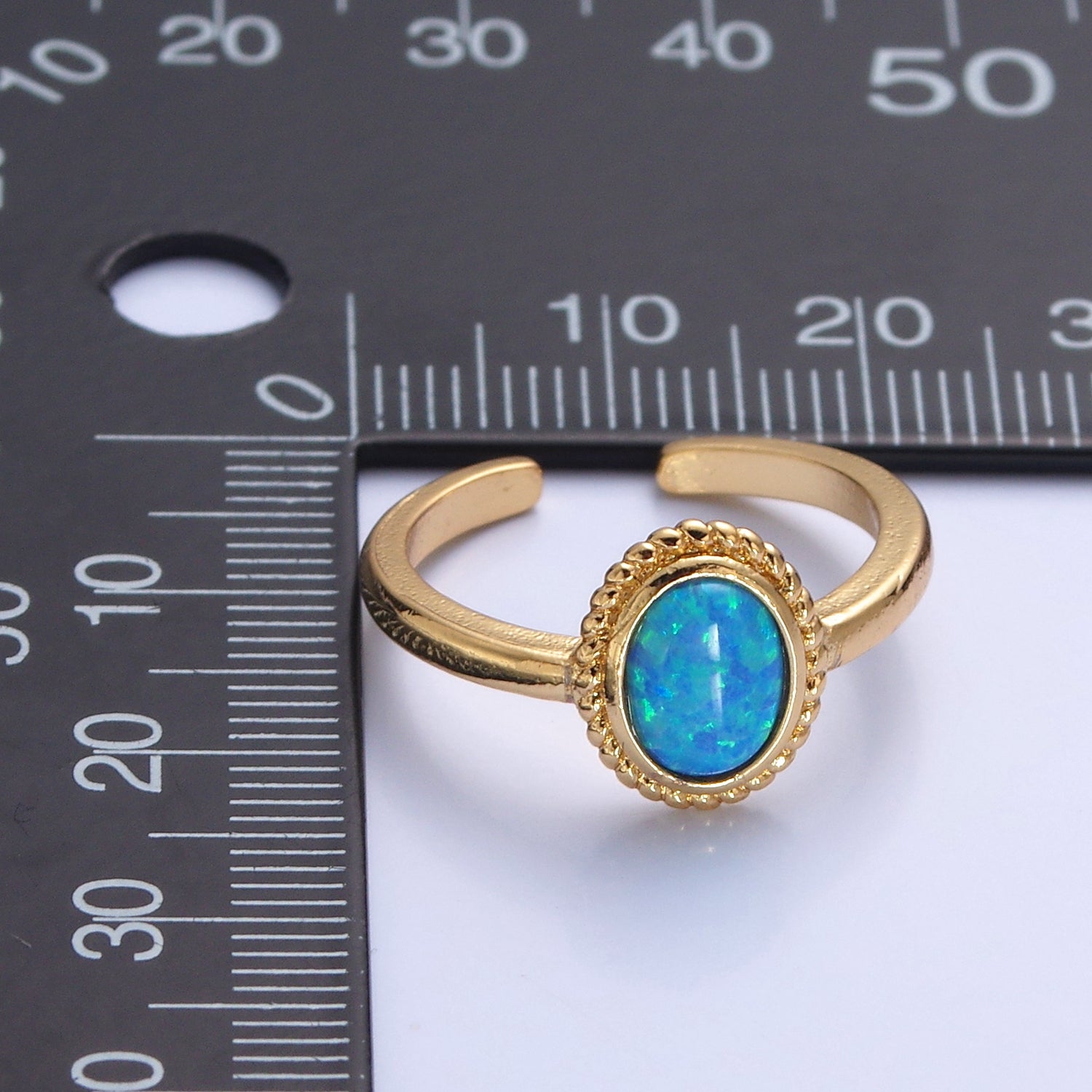 Ocean Blue Opal Gold Vintage Style Ring V-462 V-463 - DLUXCA