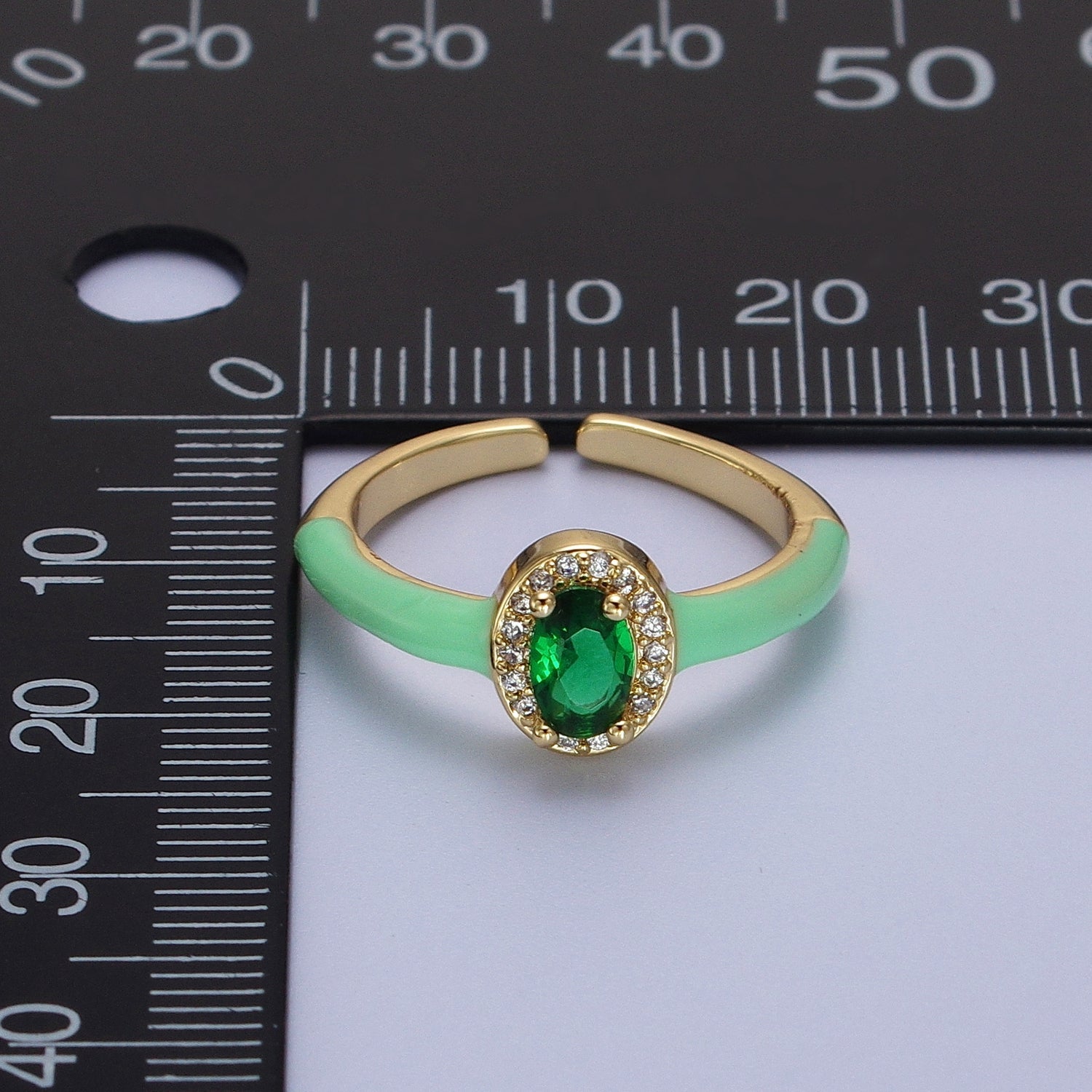 Gold Filled Barbiecore Oval Green, White, Pink Micro Paved Enamel Adjustable Ring | Y352 - Y354 - DLUXCA
