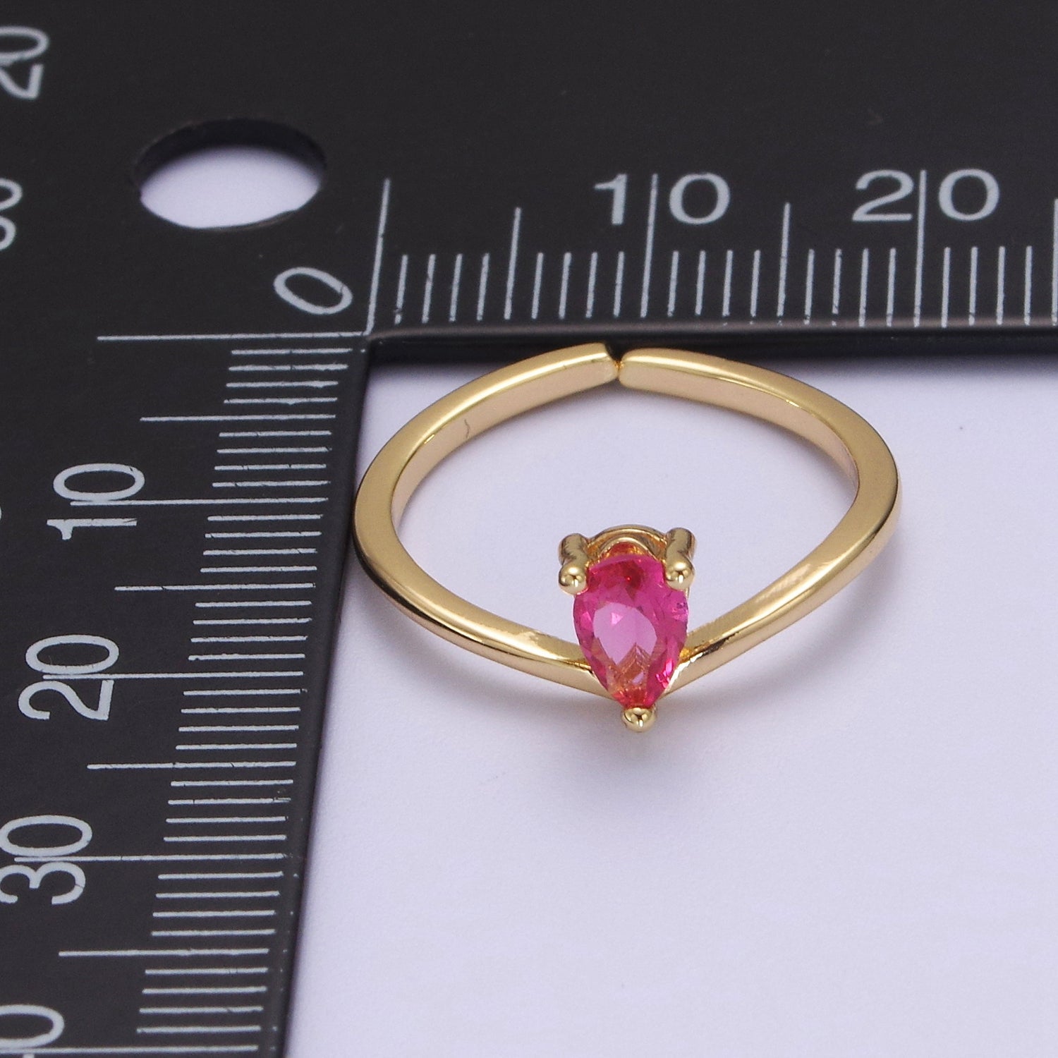 Dainty Gold Pink Tear Drop CZ Ring Open Adjustable S-509 - DLUXCA