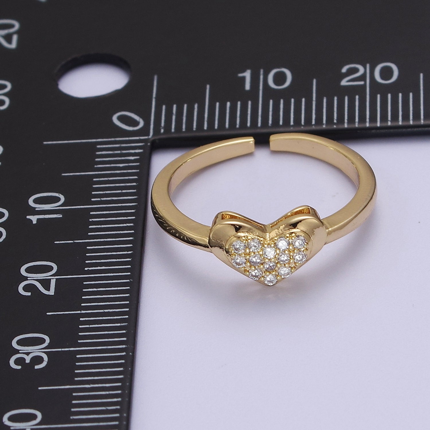 Minimalist Heart Ring, Gold Filled Stacking Ring, CZ Heart Ring Open Adjustable S-531 - DLUXCA