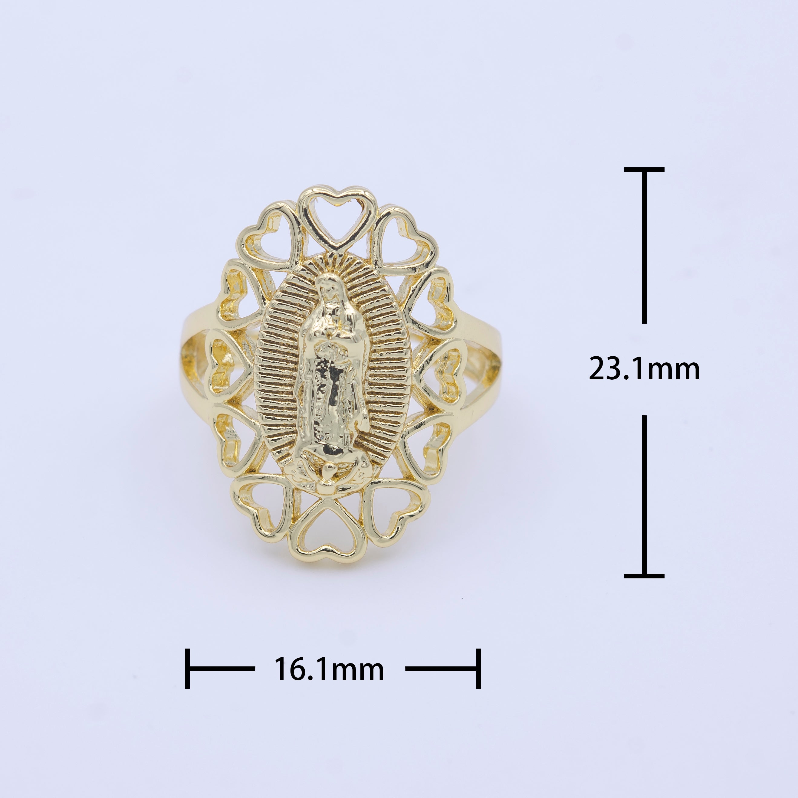 14K Gold Filled Virgin Mother Mary Religious Heart Adjustable Ring | Y460 - DLUXCA