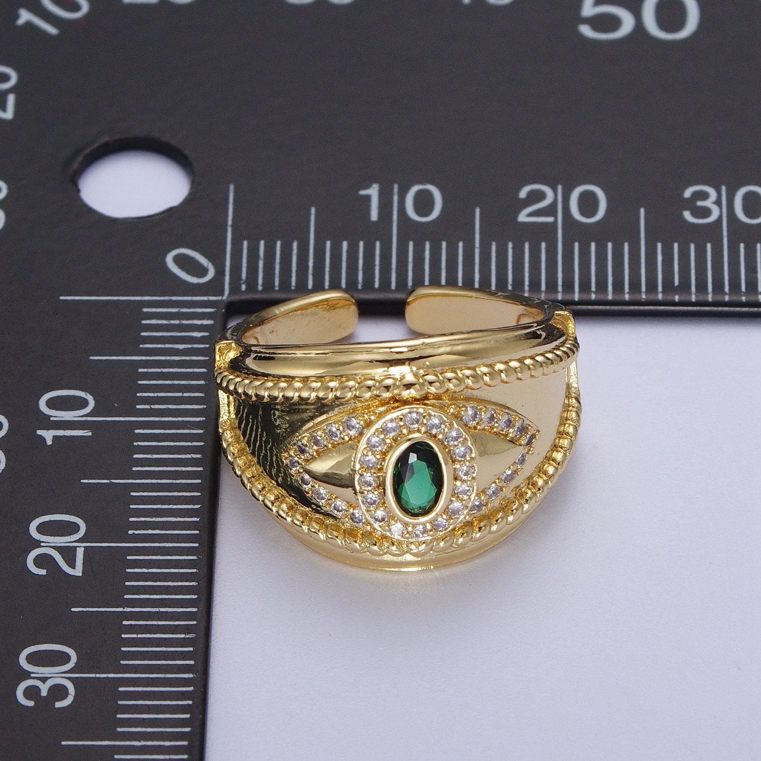 Emerald Green Micro Paved Cubic Zirconia Twist Rope Gold Signet Ring | X564 - DLUXCA