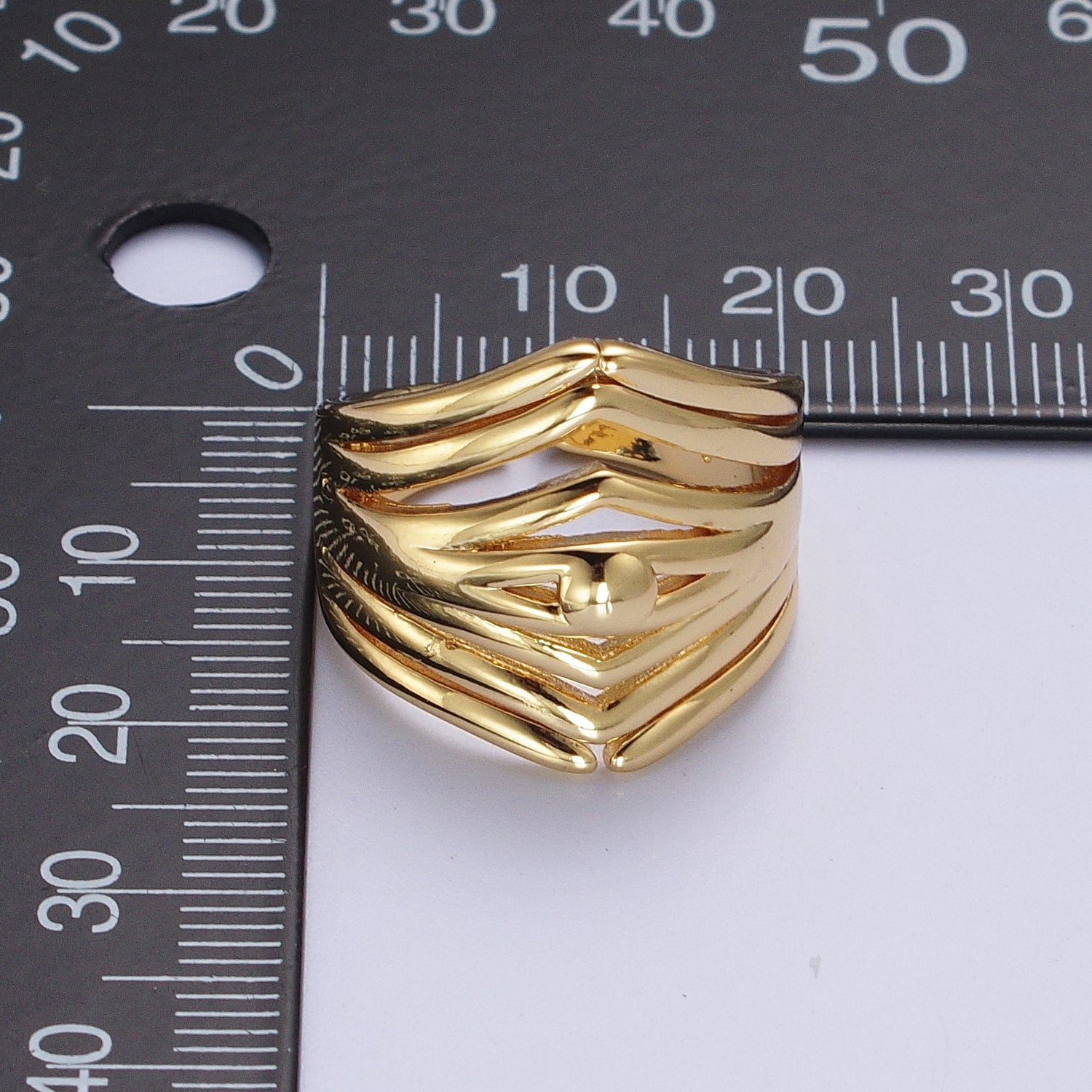 24K Gold Filled Statement Multiple Band Geometric Ring | Y371 - DLUXCA