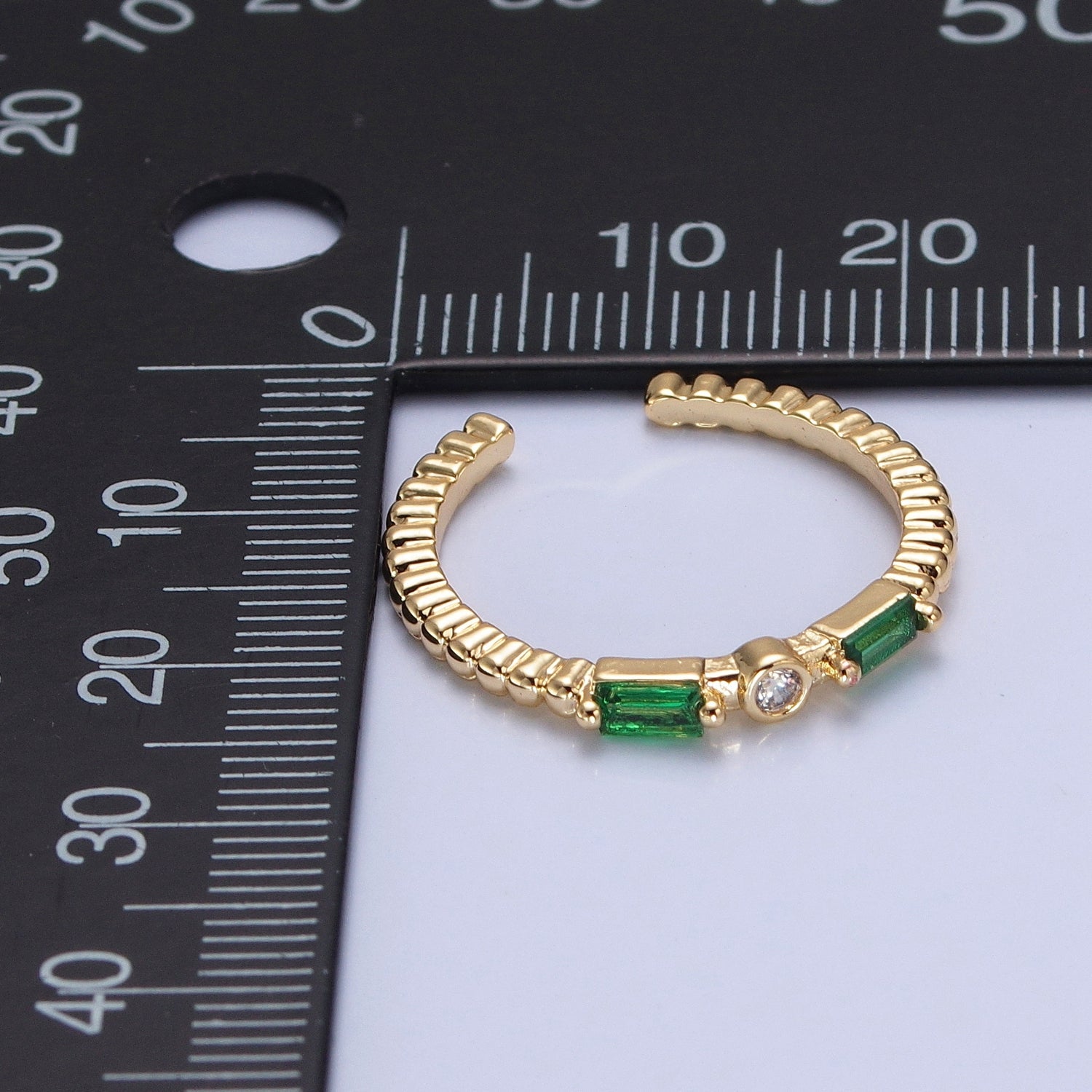 Emerald Green Baguette CZ Beaded Ring P-326 - DLUXCA