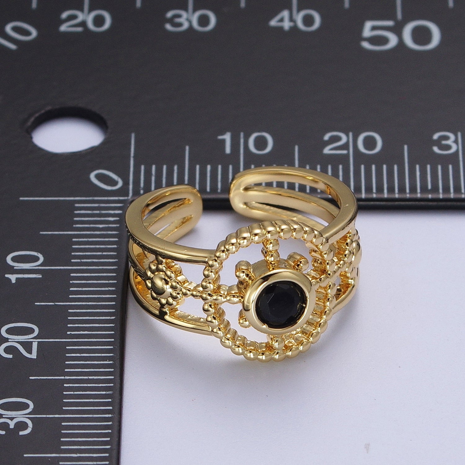 Gold Beaded Celestial Sun CZ Cubic Zirconia Double Band Ring | Y380 ~ Y385 - DLUXCA
