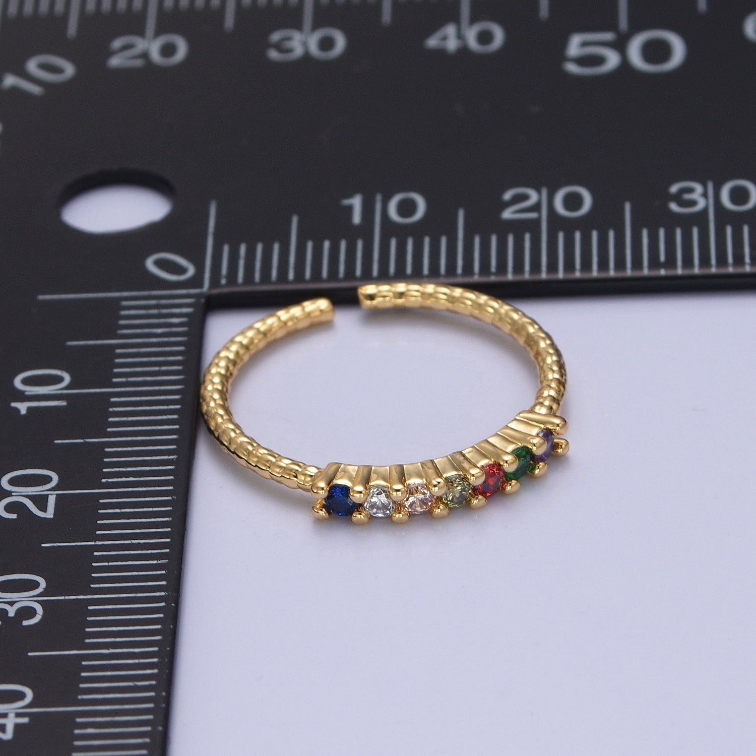 Dainty Gold Twist Band Simple Band with Colorful CZ Stone Adjustable Ring V-281 - DLUXCA