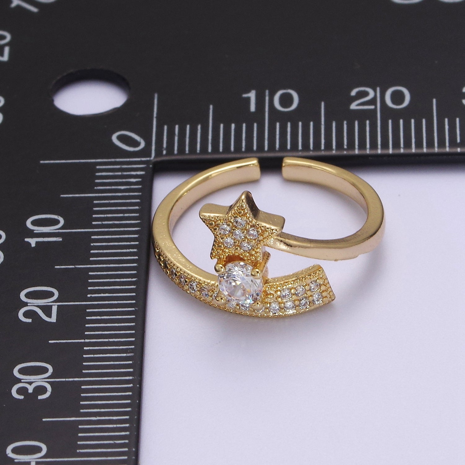 Dainty Gold Shooting Star Ring Clear Cz Celestial Ring Jewelry Minimalist Ring S-530 - DLUXCA