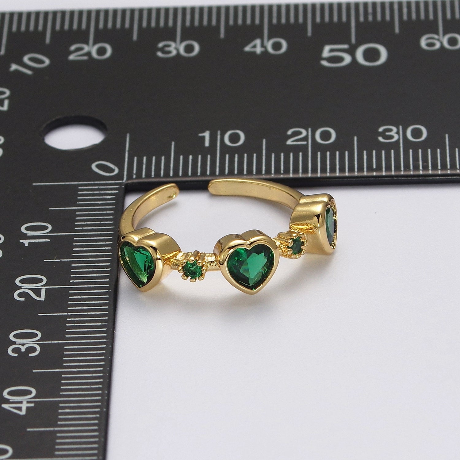 Green Emerald Cz Heart Ring Open Adjustable Ring V-189 - DLUXCA