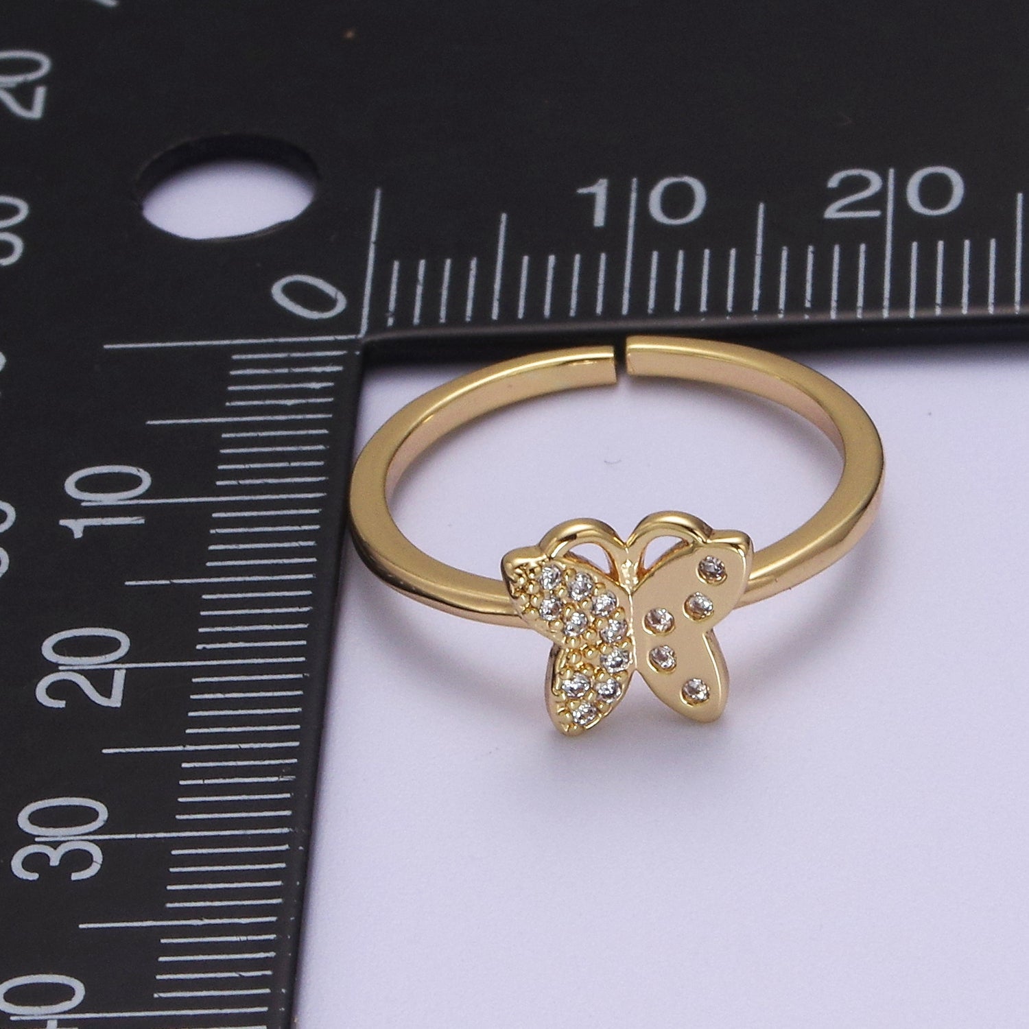 Dainty Gold Butterfly CZ Ring Open Adjustable S-510 - DLUXCA