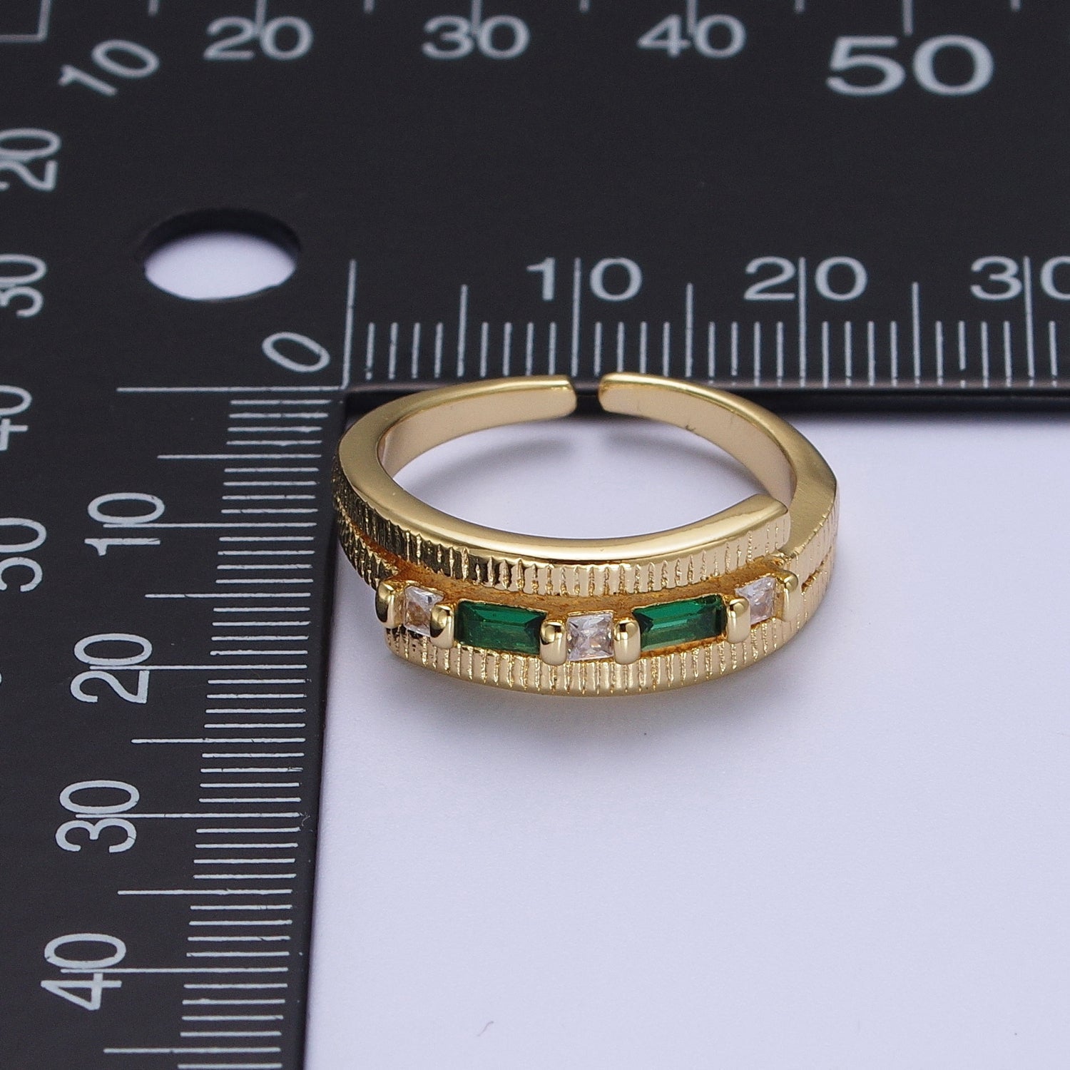 Gold Wrap Ring Clear Baguette Ring Green Baguette Ring Open Adjustable Jewelry V-046 V-047 - DLUXCA