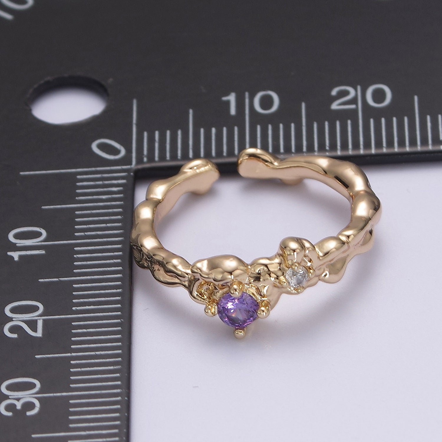 Dainty Purple Cz Ring Rustic Open Adjustable Ring S-460 - DLUXCA