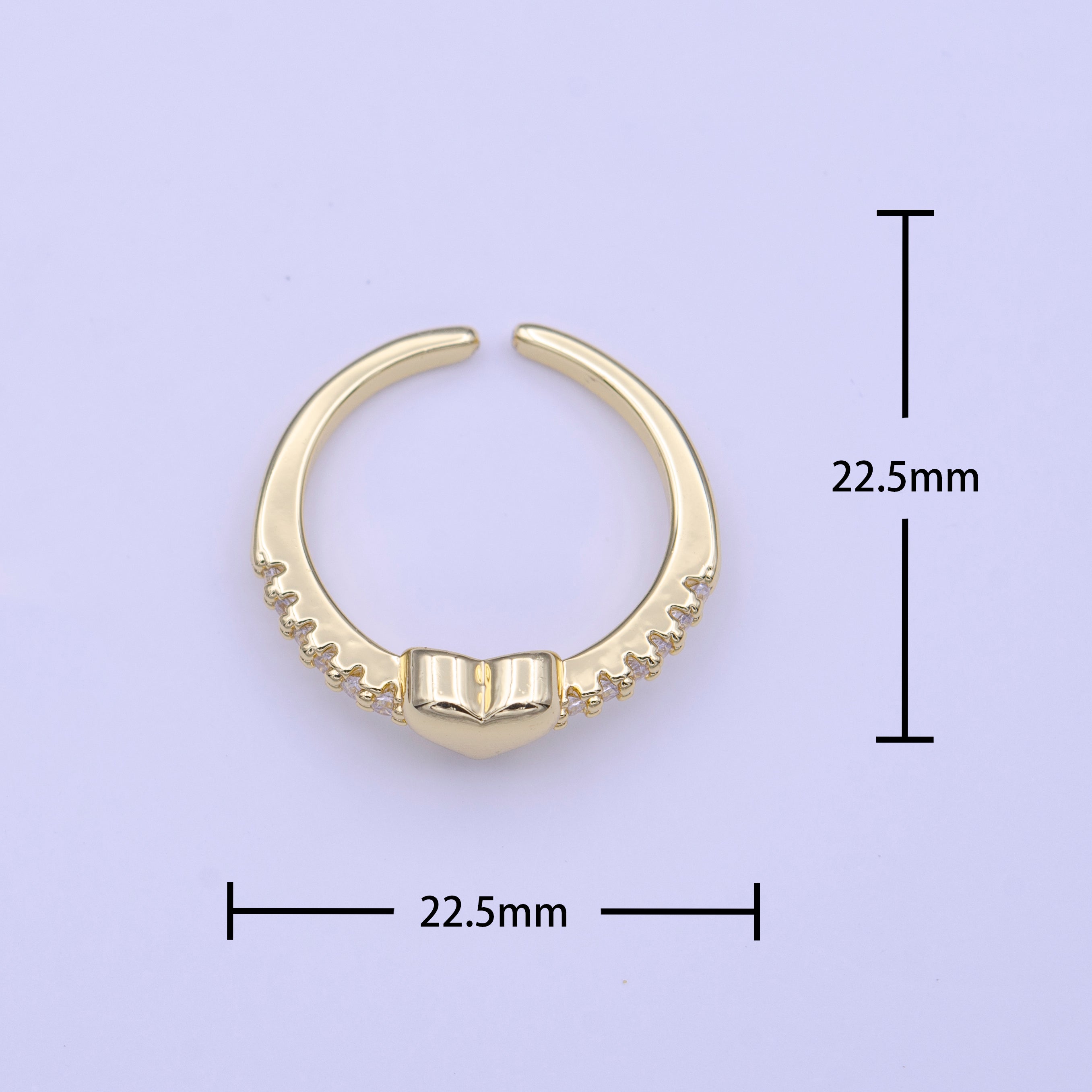 Minimalist Heart Love Micro Paved CZ Band Adjustable Ring in Gold & Silver | Y427 Y428 - DLUXCA