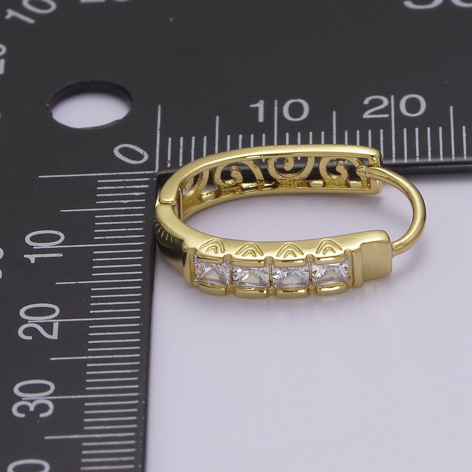Vintage Gold Hoop Earring with CZ Stone Classic oval Hoop Earring V-369 - DLUXCA
