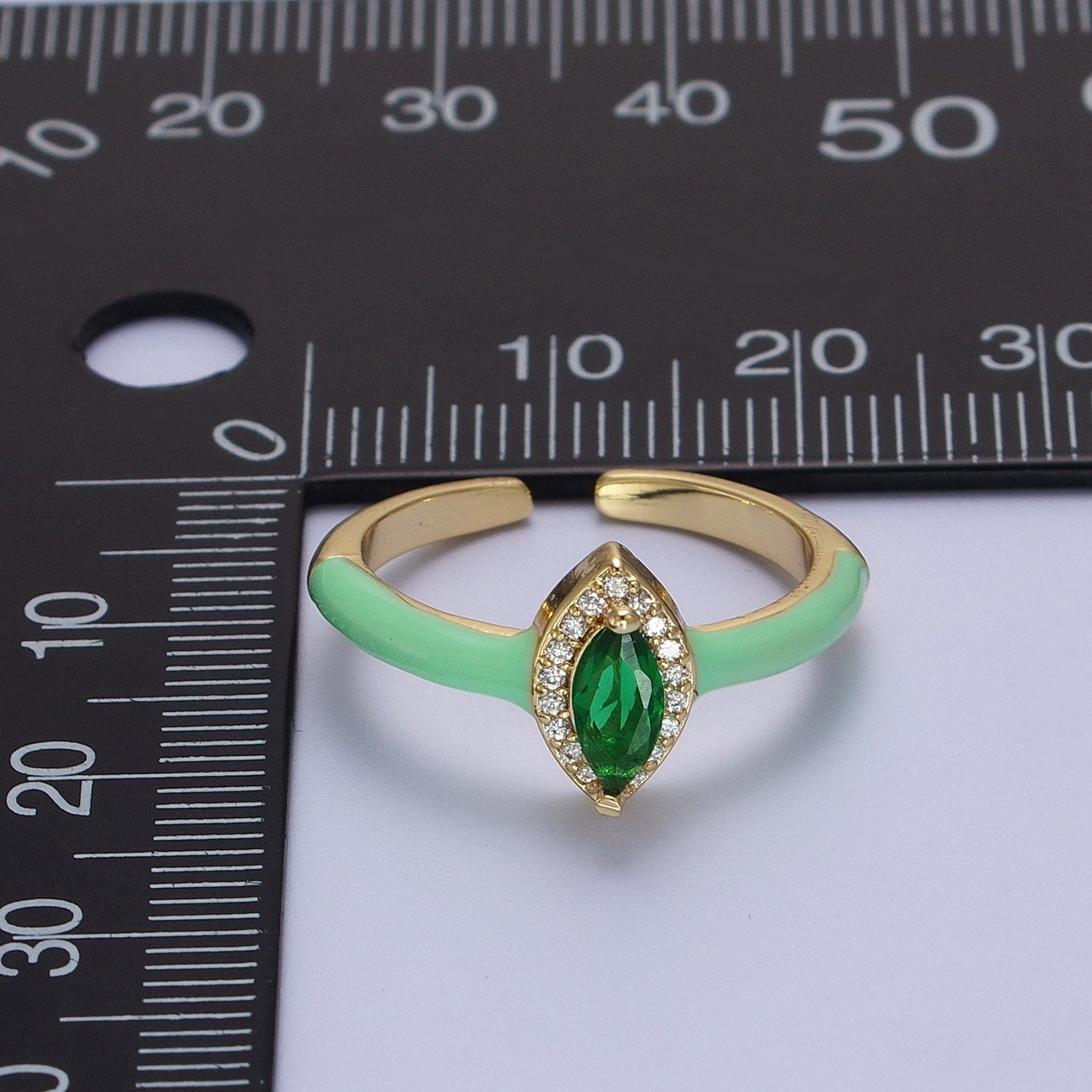 Gold Filled Marquise Green, White, Barbiecore Pink Micro Paved Enamel Adjustable Ring | Y355-Y357 - DLUXCA