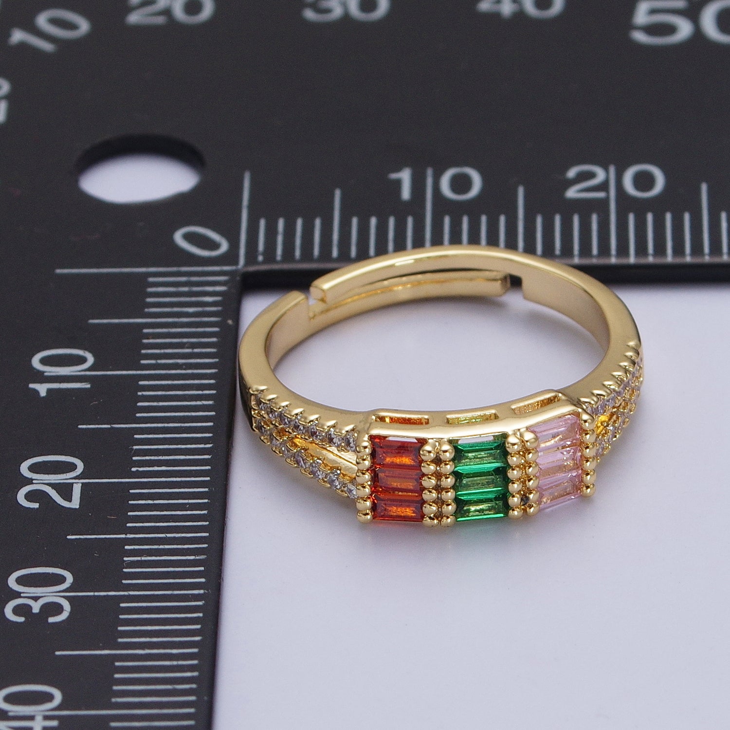 Triple Baguette Multicolor Clear Micro Paved CZ Ring in Gold & Silver | Y561 Y562 - DLUXCA