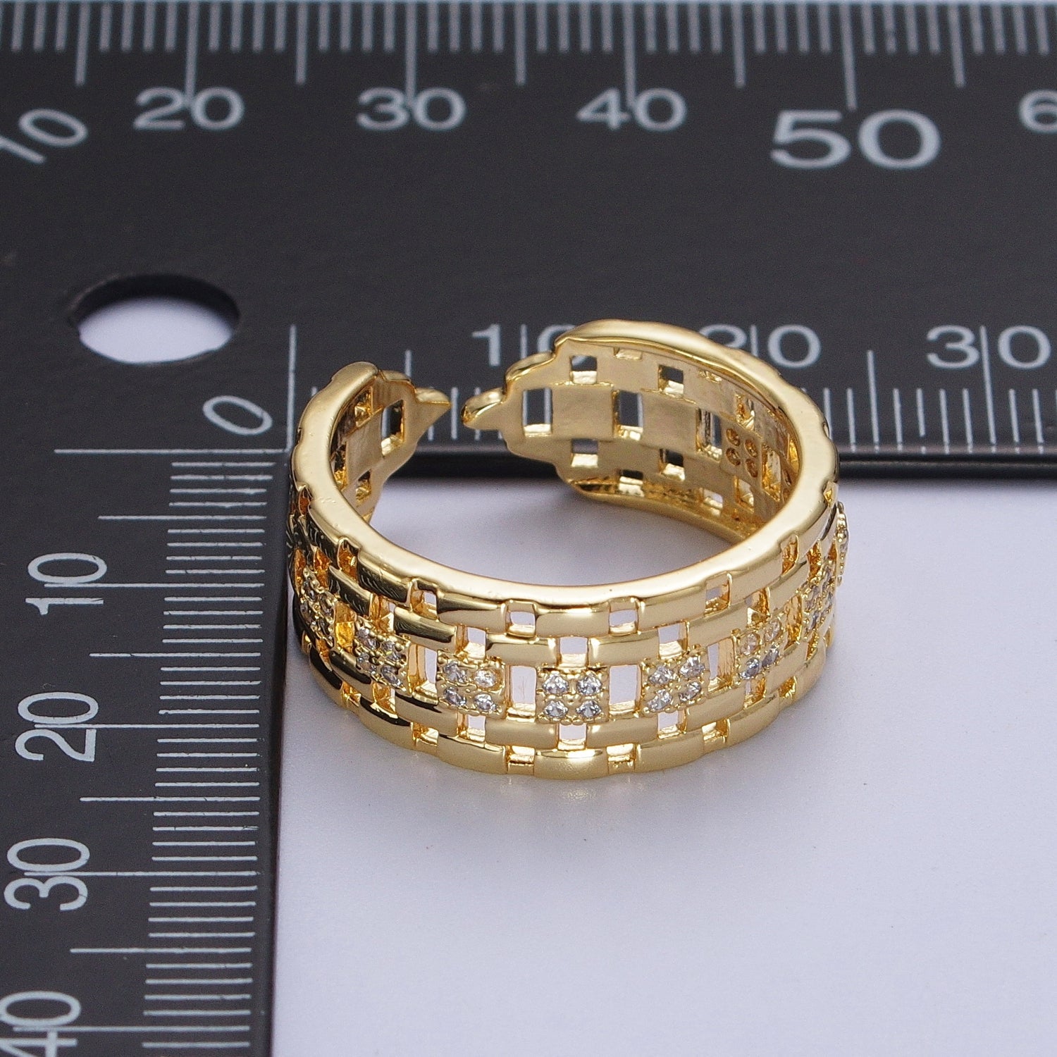 Micro Pave CZ Panther Chain Link Band Ring in Gold & Silver | Y372 Y373 - DLUXCA