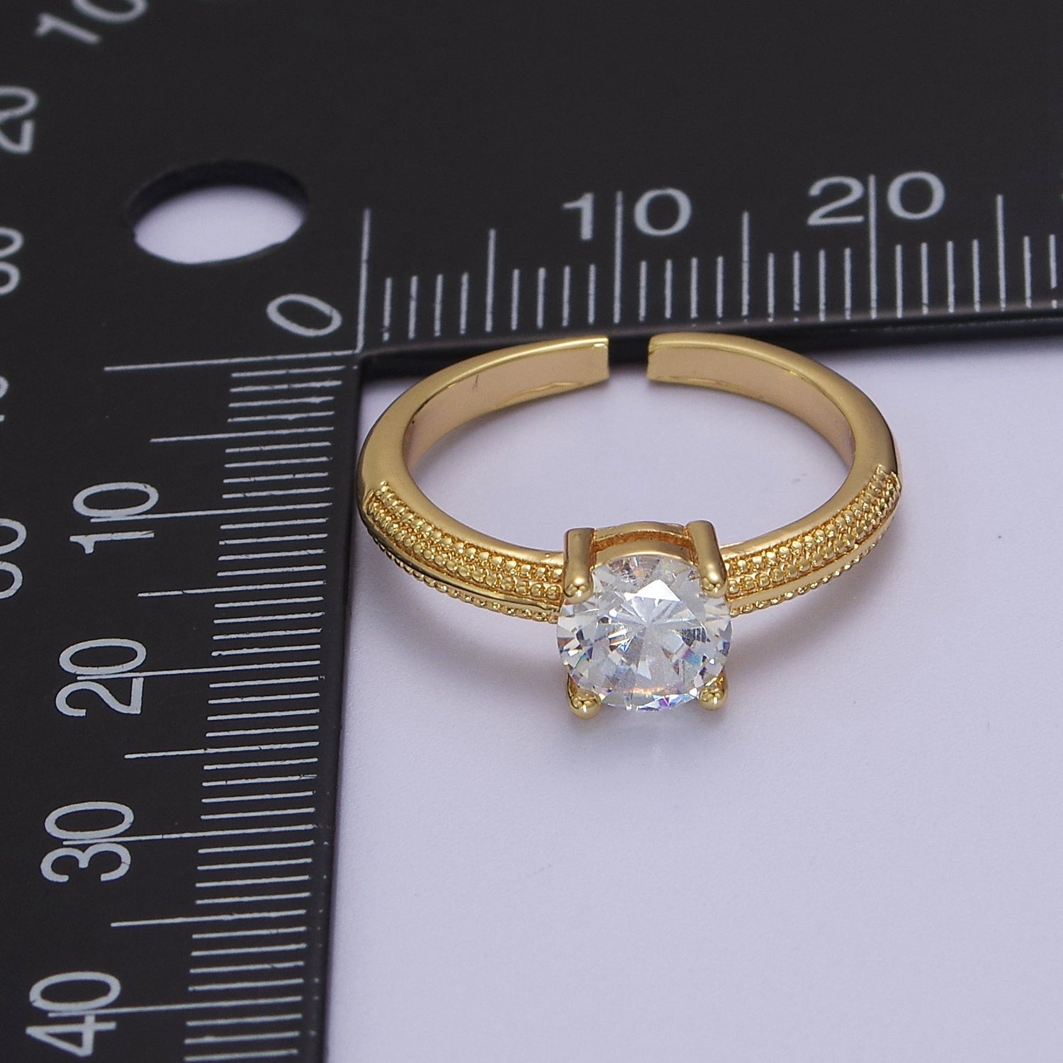 Single Stone Solitaire Ring Gold band Open Adjustable Ring V-184 - DLUXCA