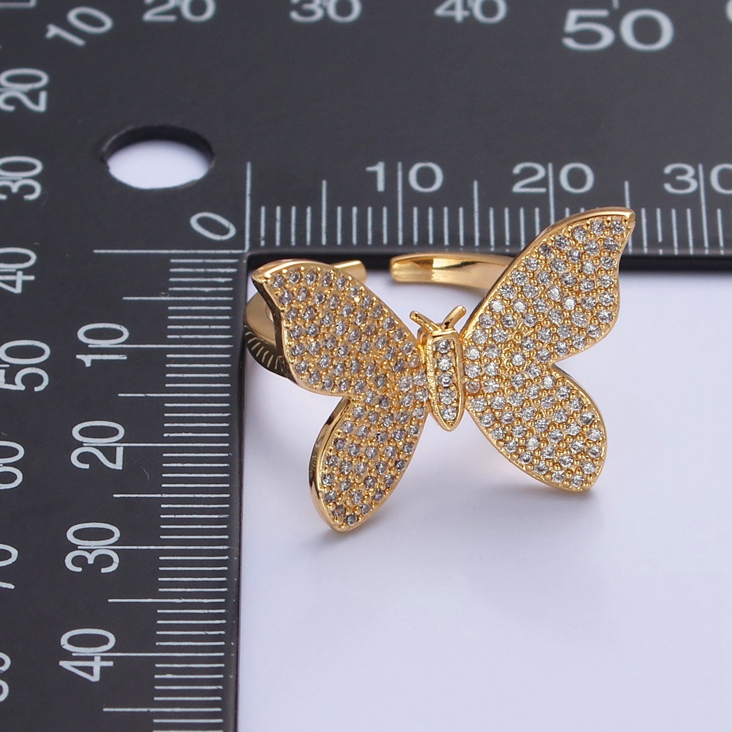 Statement Big Mariposa Ring Gold Pave Silver Butterfly Ring Open Adjustable Jewelry V-469 V-470 - DLUXCA