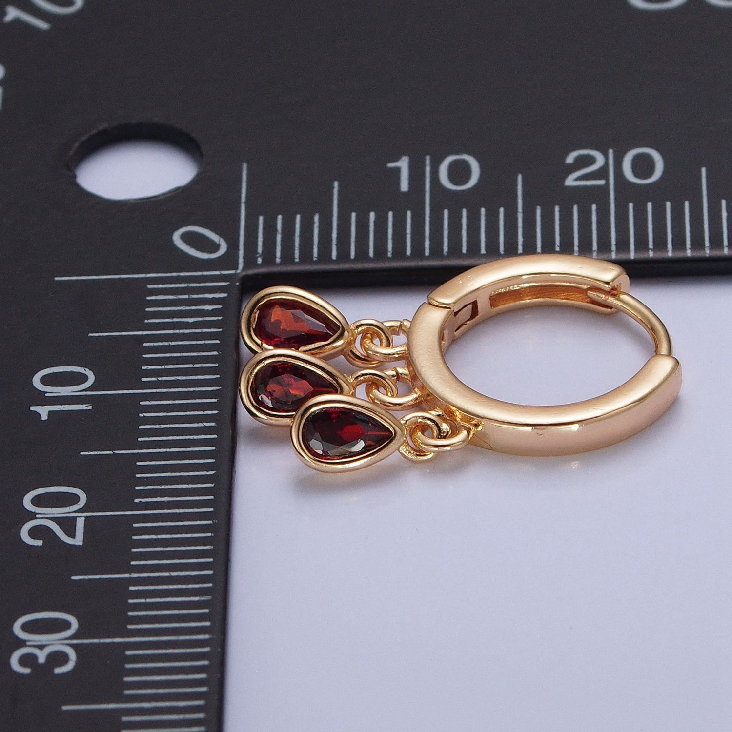 16K Gold Filled Multicolor Teardrop Cubic Zirconia Three Charm Dangle Huggie Hoop Earrings P165-P171 - DLUXCA