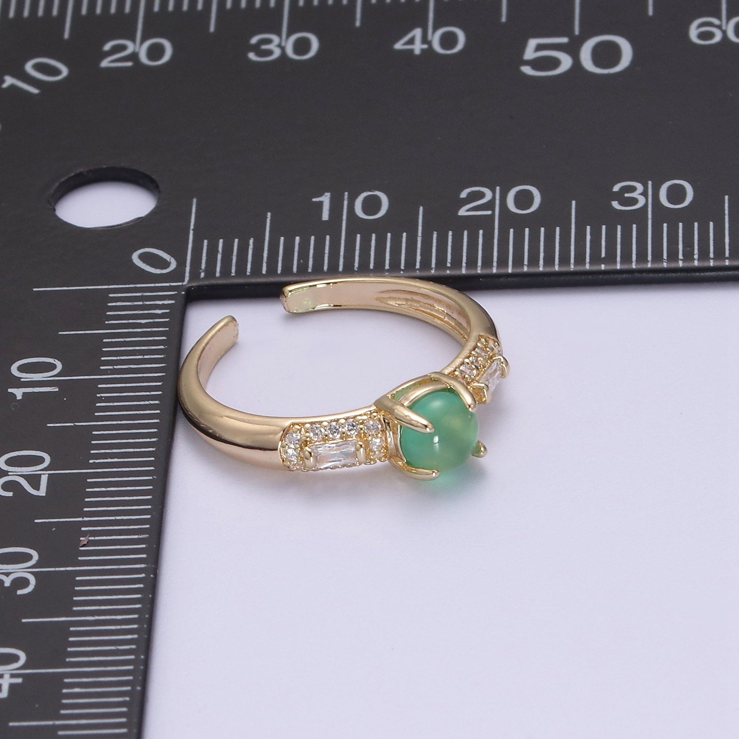 24K Gold Filled Green Stone on Micro Pave CZ Crystal Cubic Zirconia  Adjustable Open Ring S-355 - DLUXCA