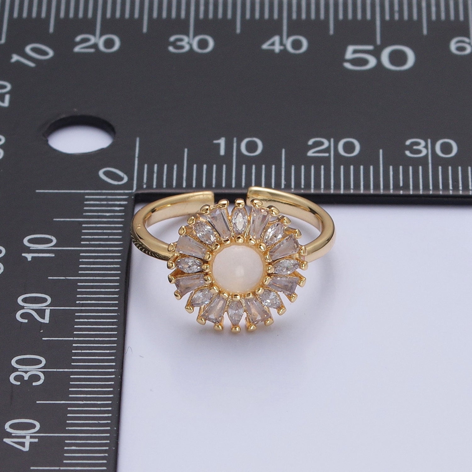 Gold Sun Ring Clear Baguette Ring Celestial Jewelry P-293 - DLUXCA