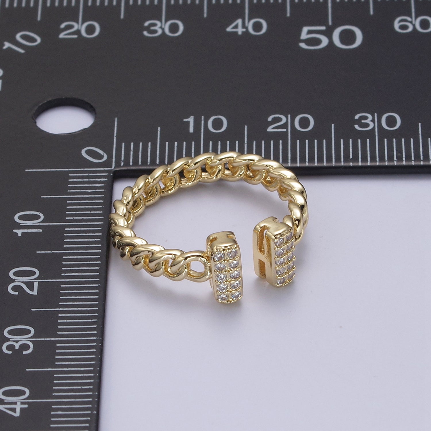 Cz Curb Chain Ring Open Adjustable Jewelry for Statement Stackable  U-324 - DLUXCA