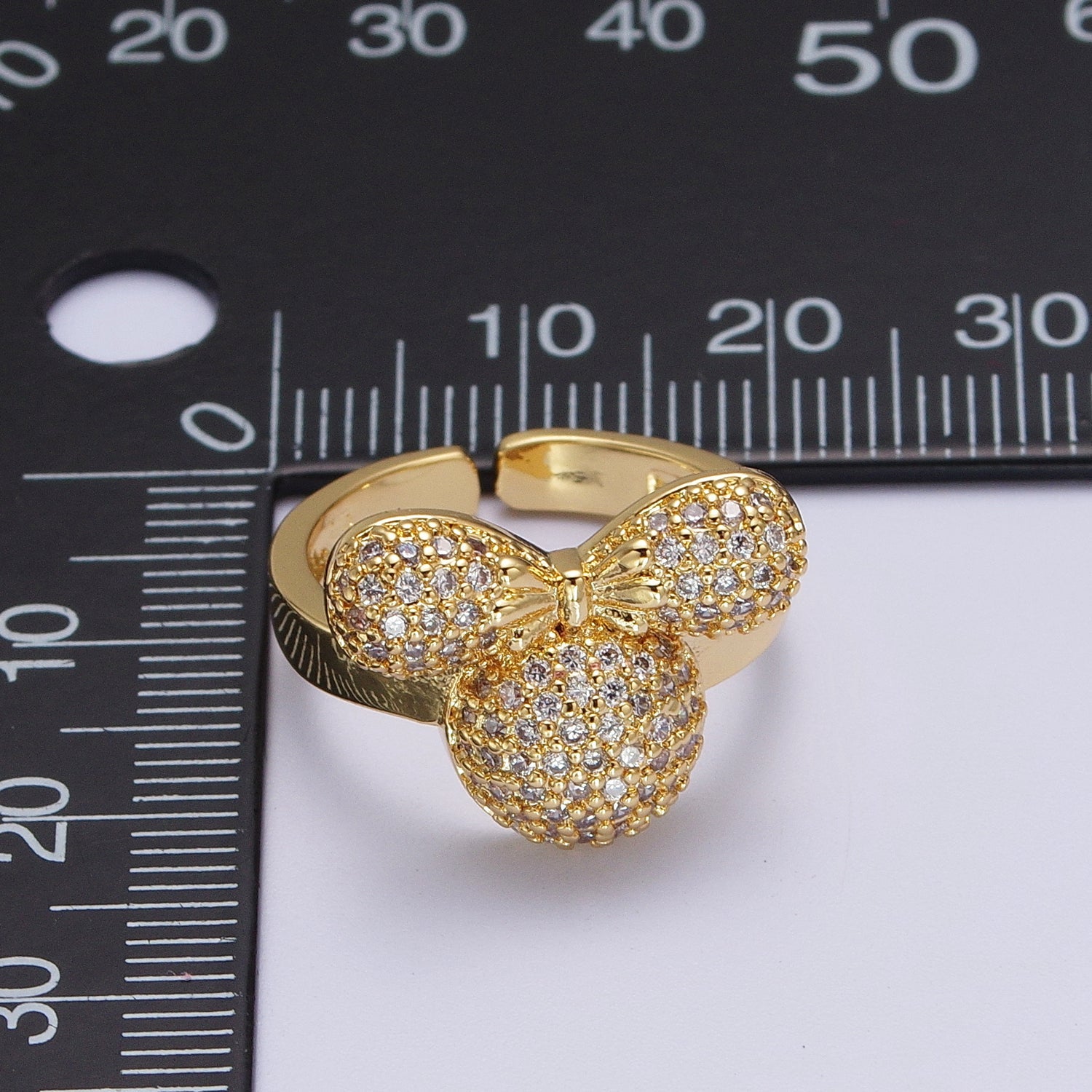 Clear Micro Paved CZ Bowed Mouse Themed Adjustable Ring in Gold & Silver | Y461 Y462 - DLUXCA