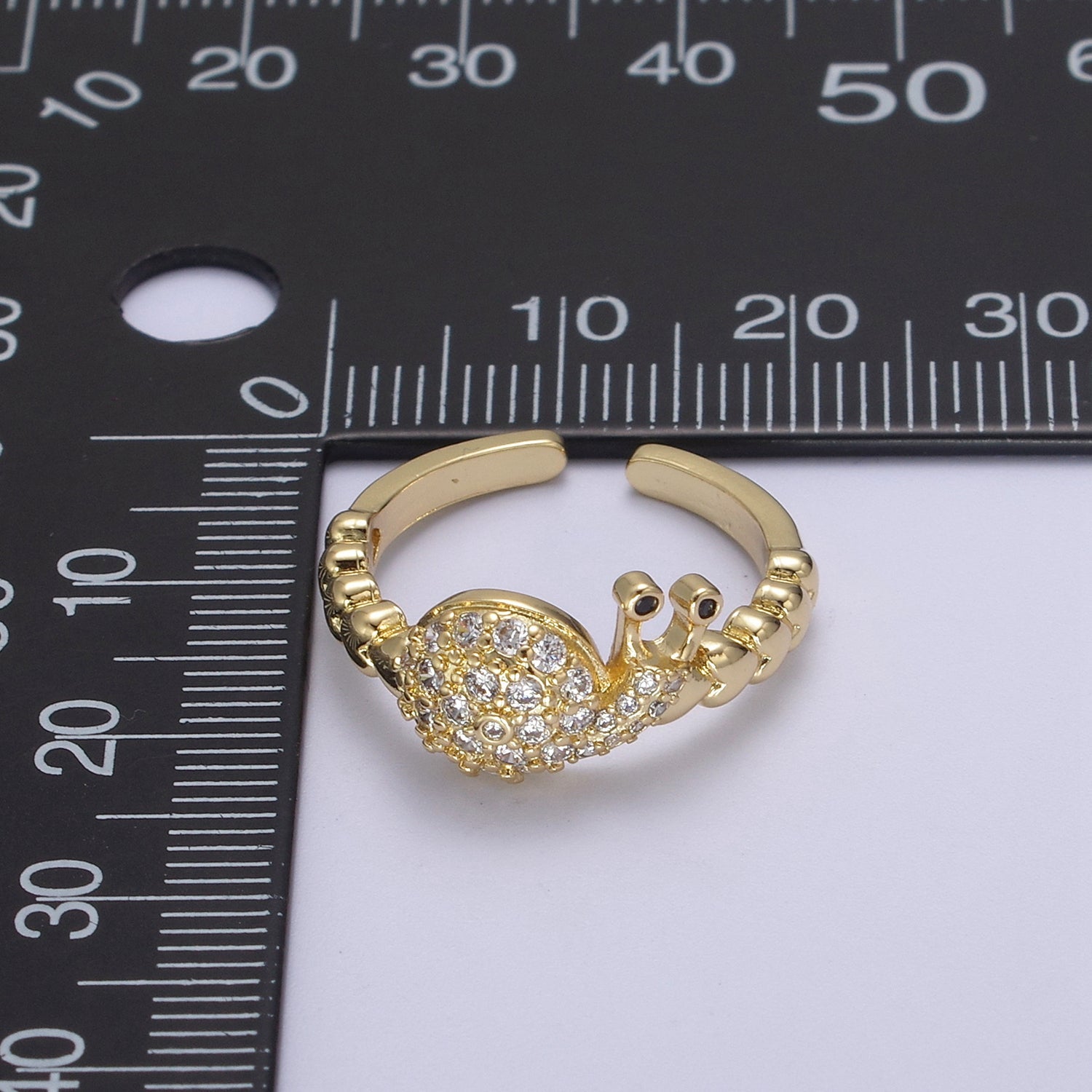 Micro Pave Snail Ring, Heart Textured Gold Adjustable Band Ring, 24K Gold Filled Nature Ocean Wildlife Under The Sea Ring U441 - DLUXCA