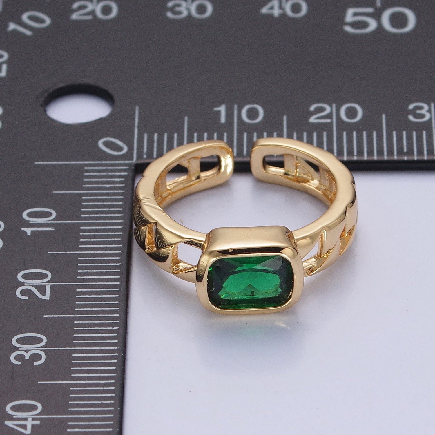 24K Gold Filled Green Baguette CZ with Chain Link Band V451 - DLUXCA