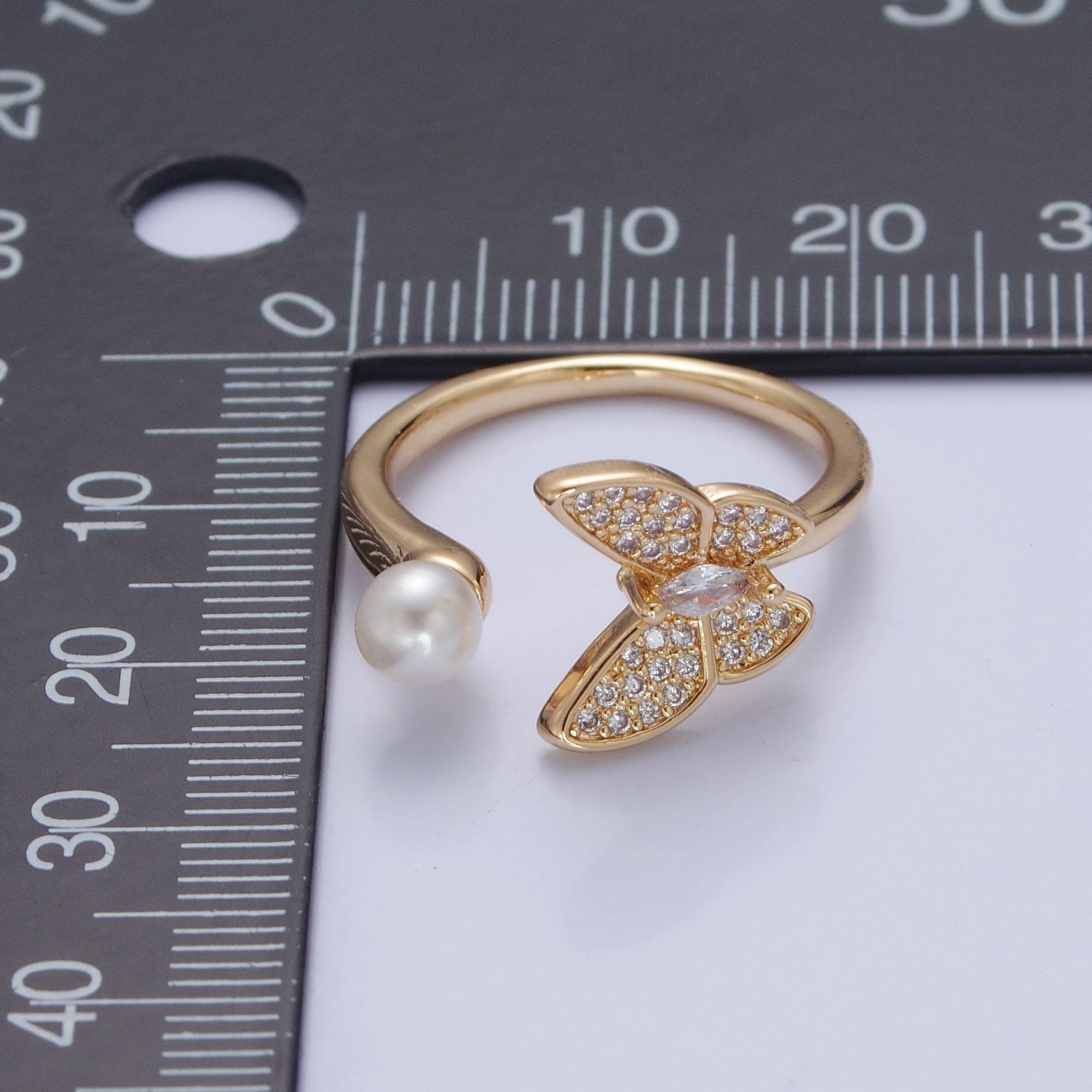 Gold Filled butterfly ring Pearl butterfly rin, stackable adjustable ring, dainty ring V-289 - DLUXCA