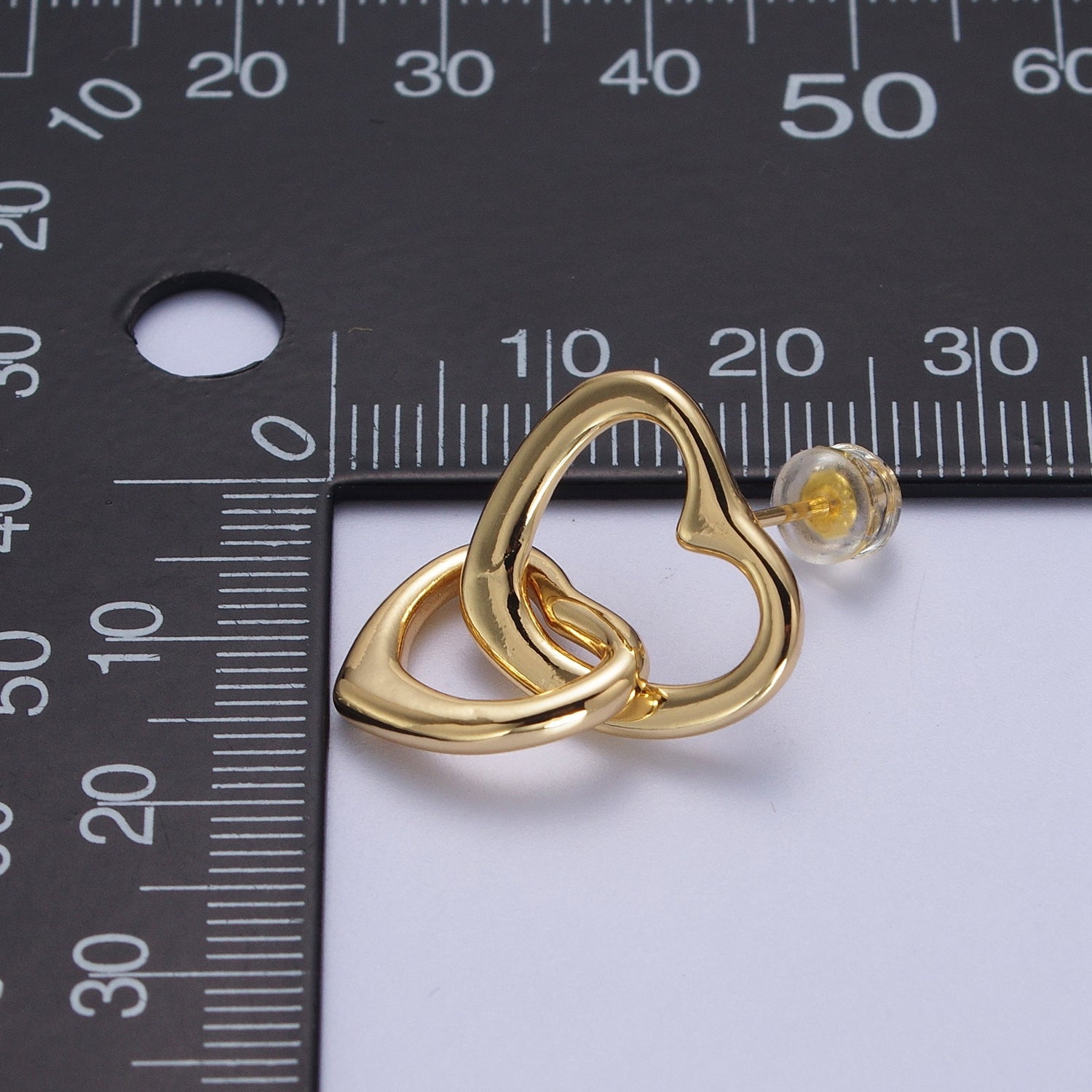 Double Gold Valentine Hearts Stud Drop Earrings | Y149 - DLUXCA