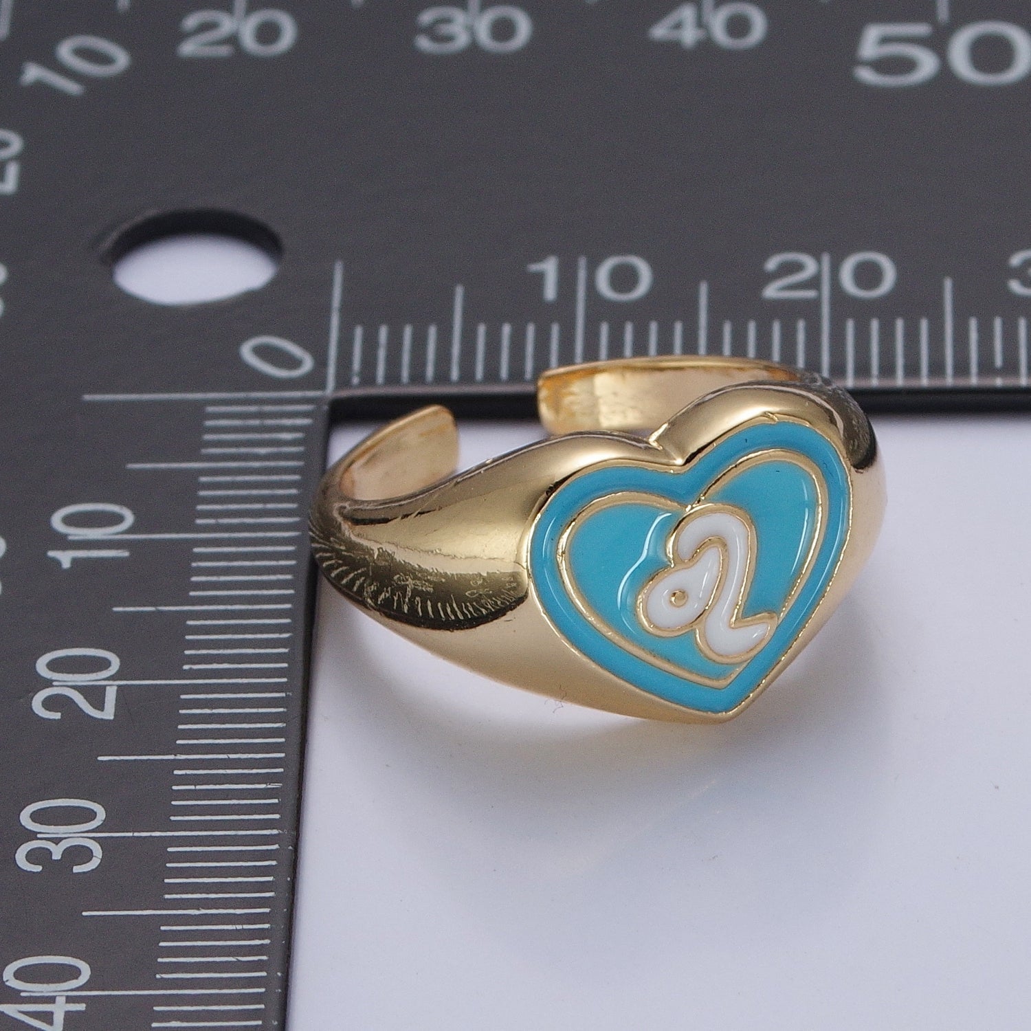 Blue Heart Signet Adjustable Ring White Snake Ring V-471 - DLUXCA