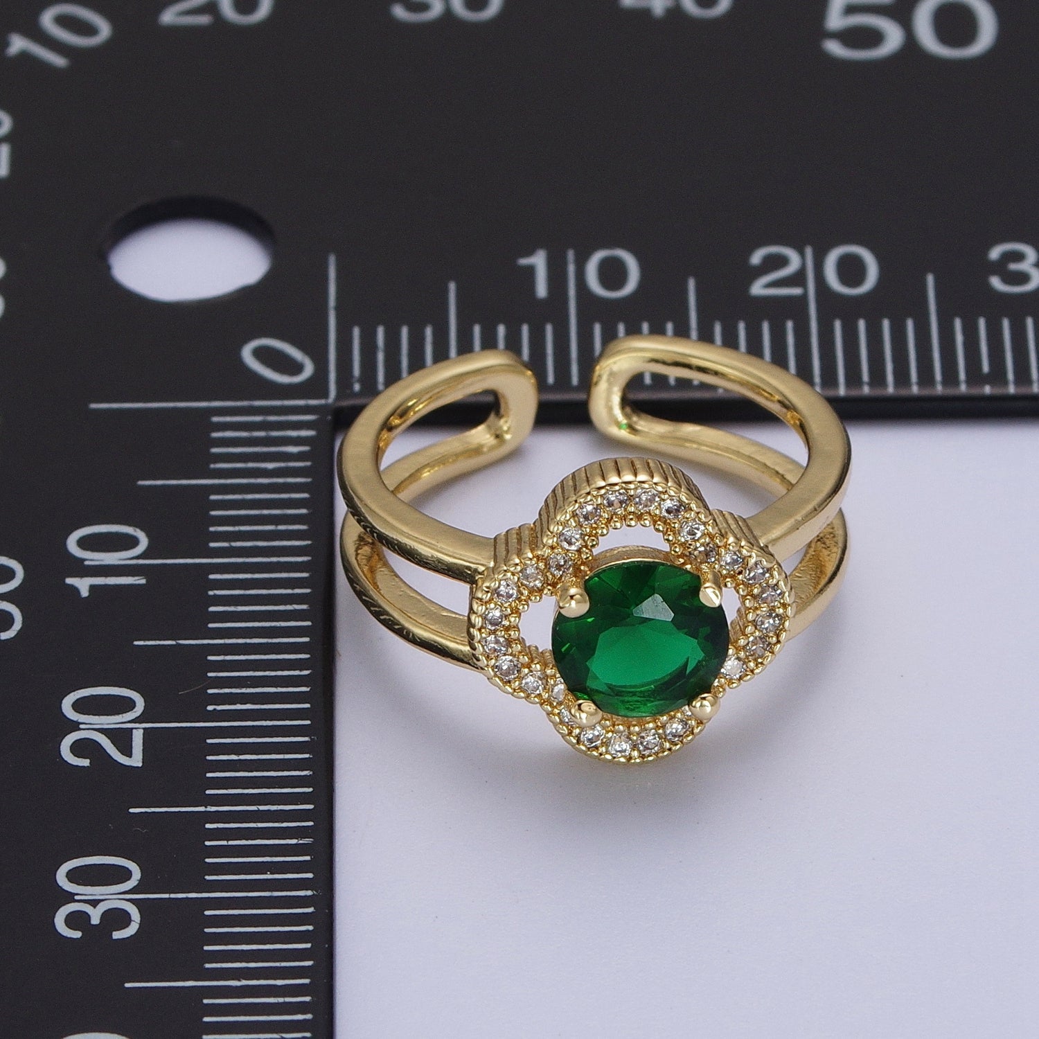 Dainty Clover Ring for Women, Emerald Green Cubic Zirconia Lucky Ring for Women Open Adjustable Ring R-204 - DLUXCA